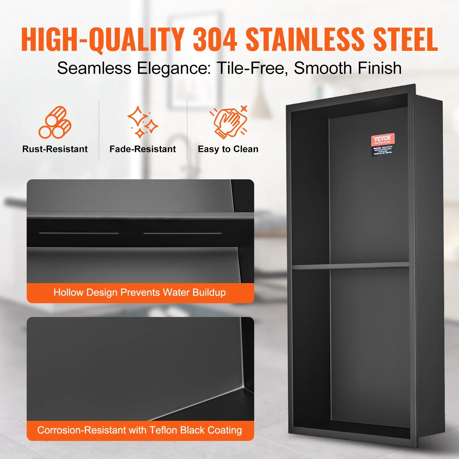 13"x25" No Tile Shower Niche 304 Stainless Steel, Wall-Inserted Niche Recessed Double Shelves, Sealed Waterproof Rust-Resistant Easy Cleaning Modern Niche for Shower or Soap Storage Bathroom - Image 5