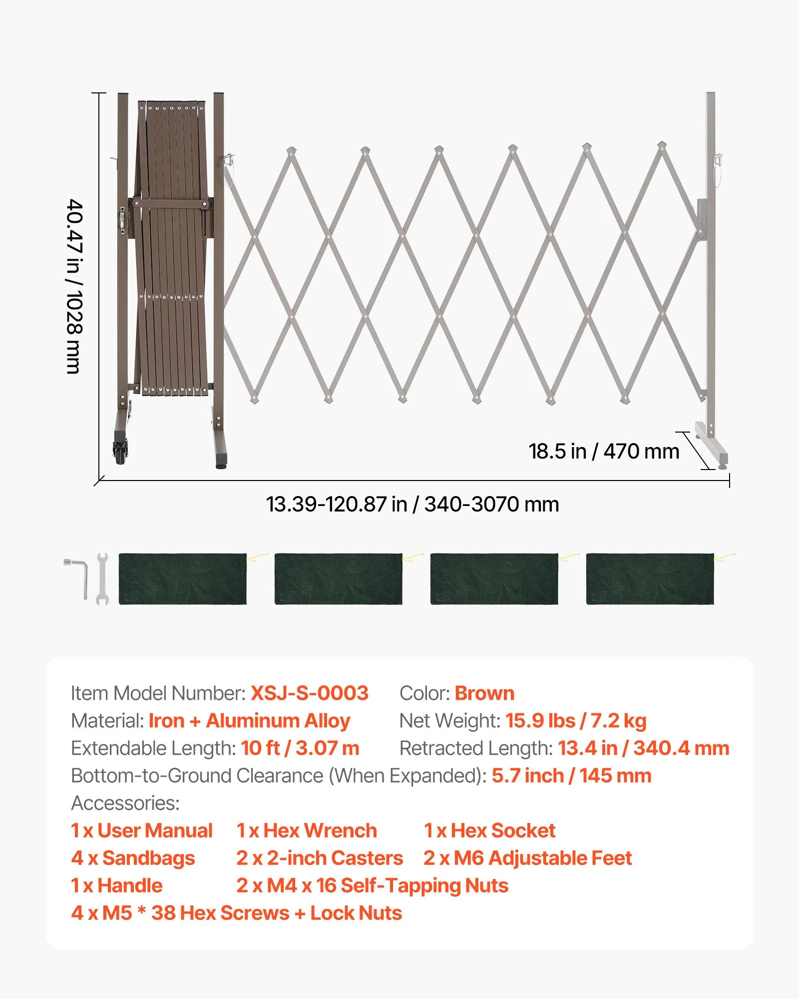 Expandable Barricade, 10FT Expandable Safety Barrier, Flexible Mobile Barricade with Locking Casters, Portable Folding Security Gate Metal Traffic Fence for Patio Garden Stairway - Image 7