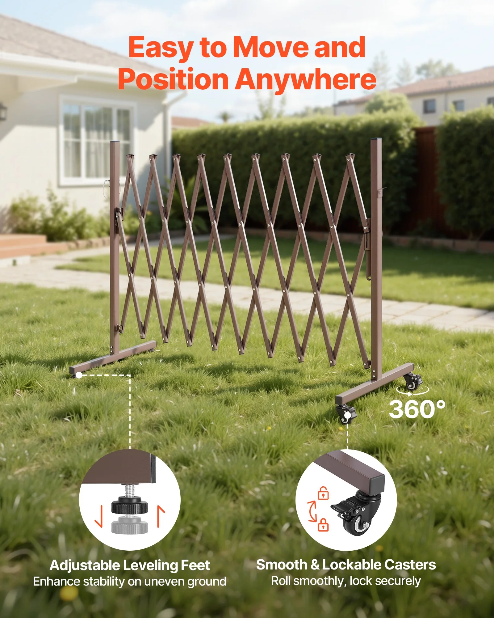 Expandable Barricade, 10FT Expandable Safety Barrier, Flexible Mobile Barricade with Locking Casters, Portable Folding Security Gate Metal Traffic Fence for Patio Garden Stairway - Image 4