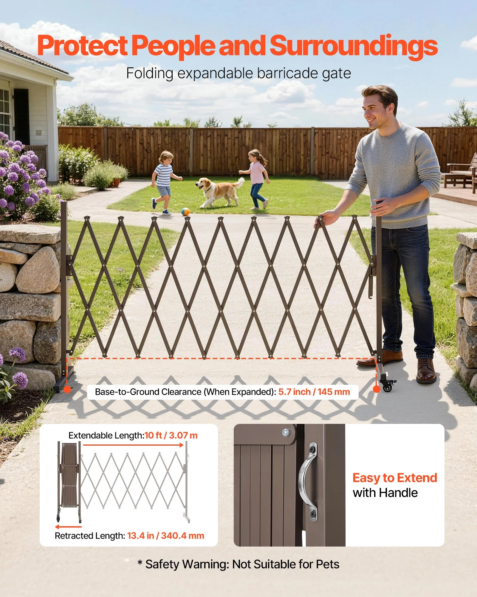 Expandable Barricade, 10FT Expandable Safety Barrier, Flexible Mobile Barricade with Locking Casters, Portable Folding Security Gate Metal Traffic Fence for Patio Garden Stairway - Image 3