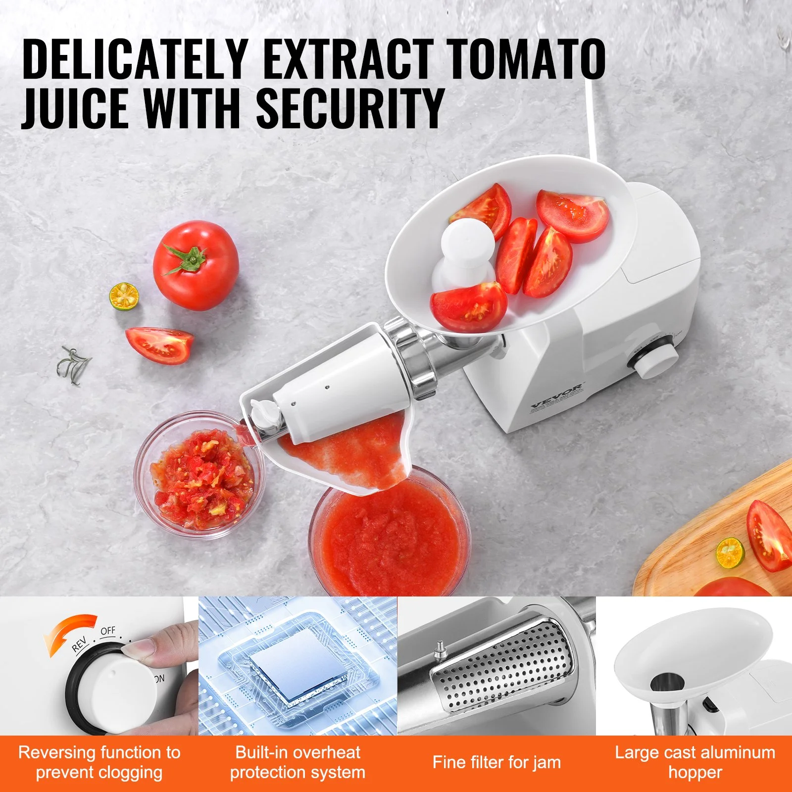 Electric Tomato Strainer, 300W Tomato Sauce Maker Machine, 4 LBS/Min Food Strainer and Sauce Maker, Pure Copper Motor Food Mill with Reverse Function for Tomato Strawberry Blueberry Sauce - Image 6