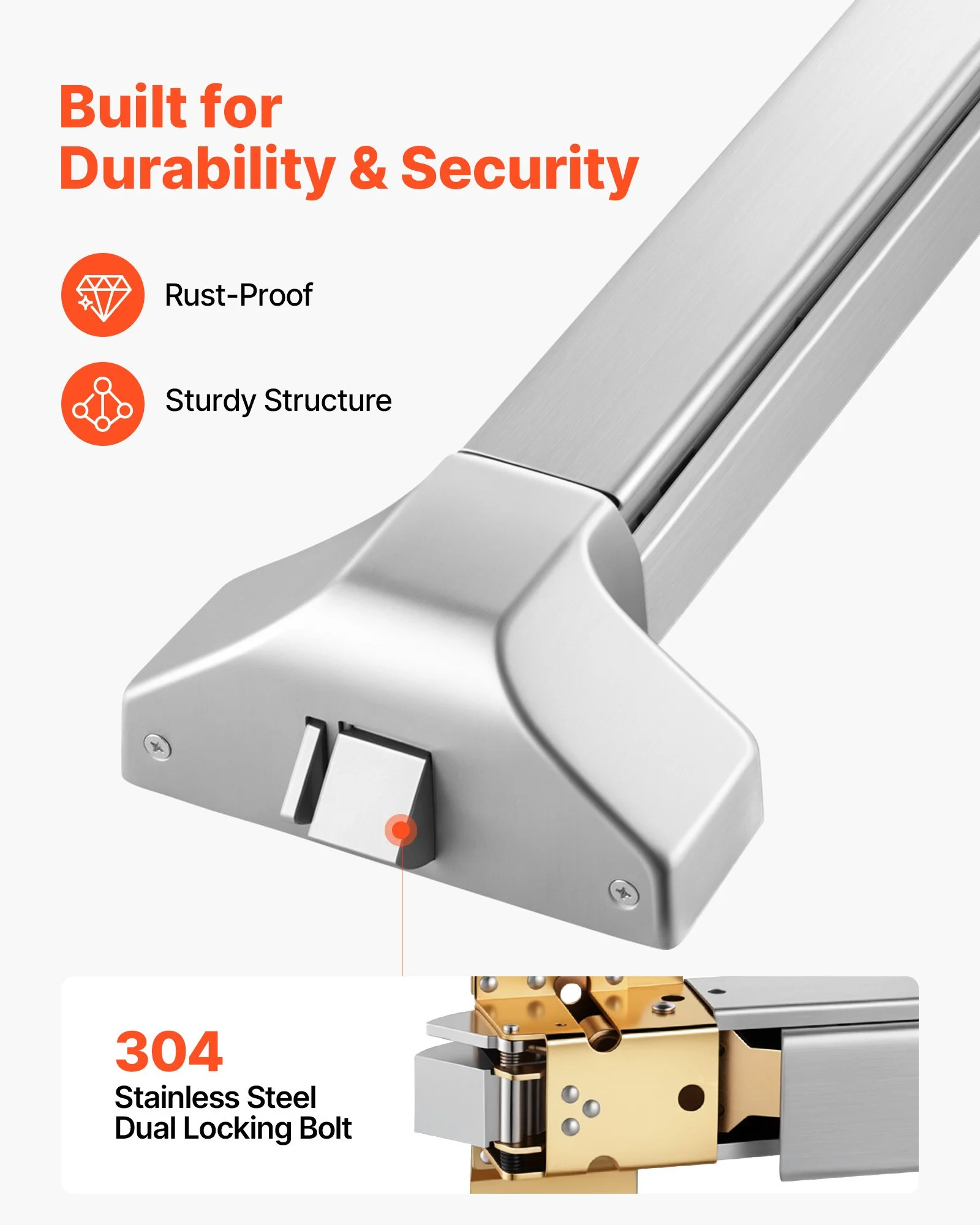 Push Bar Panic Exit Device, 41" Stainless Steel Commercial Panic Bar for Exit Doors, Emergency Exit Door Hardware with Exterior Lever Handle and 6 Keys, for 41"-61" Wood or Metal Door, Silver - Image 3