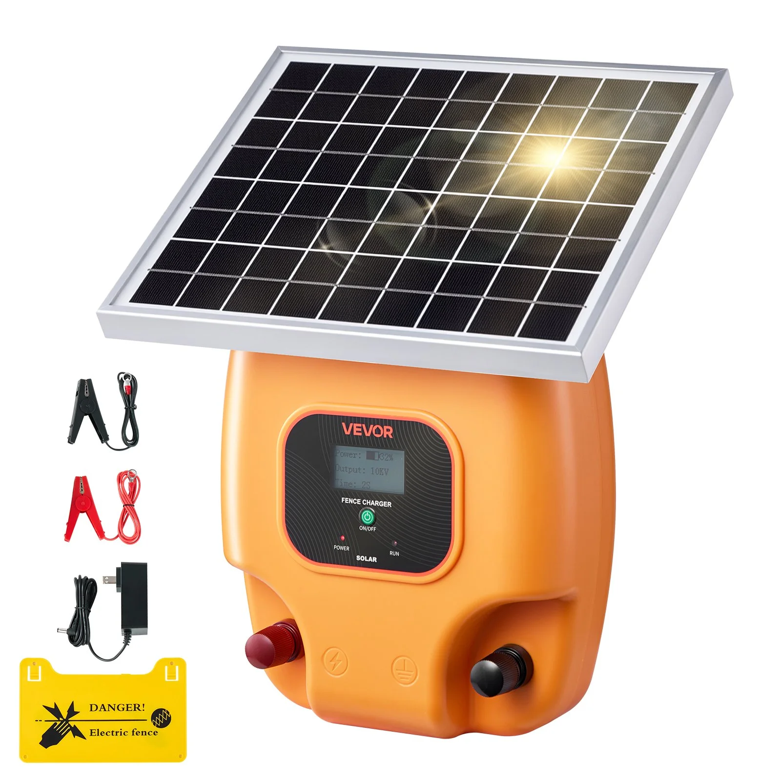 Solar Fence Charger,  0.6J 8kV Solar Powered Fence Charger, 1.86 Miles Range, Electric Fence Energizer Kit, Keep Out Predators, 4-5 Days Runtime, for Livestock, Poultry, Garden Protection