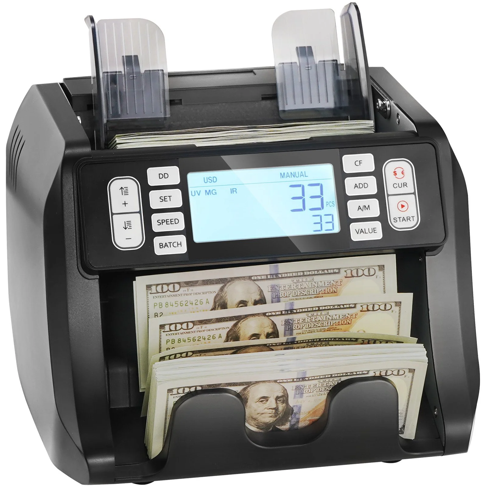 Money Counter Machine, Bill Counter with UV, MG, IR and DD Counterfeit Detection, USD & EUR Cash Counting Machine with Add and Batch Modes, Large LCD & External Display - Image 3