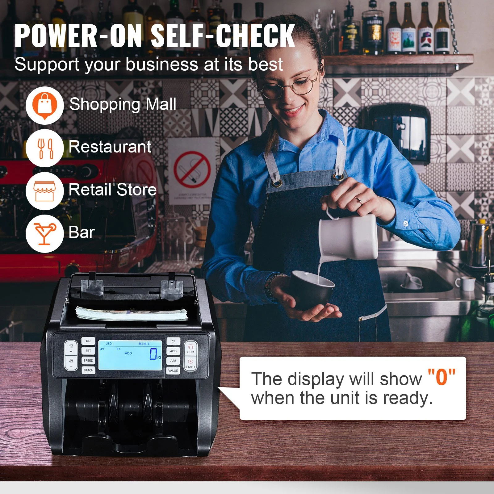 Money Counter Machine, Bill Counter with UV, MG, IR and DD Counterfeit Detection, USD & EUR Cash Counting Machine with Add and Batch Modes, Large LCD & External Display - Image 10