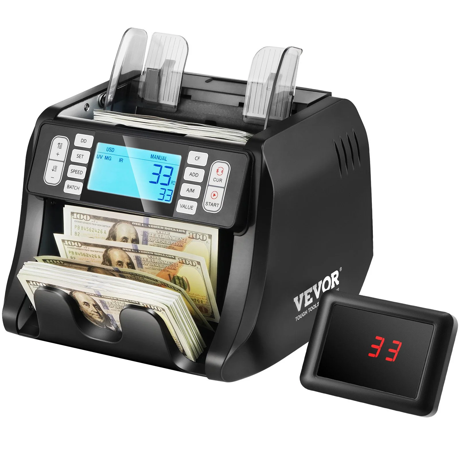Money Counter Machine, Bill Counter with UV, MG, IR and DD Counterfeit Detection, USD & EUR Cash Counting Machine with Add and Batch Modes, Large LCD & External Display - Image 8