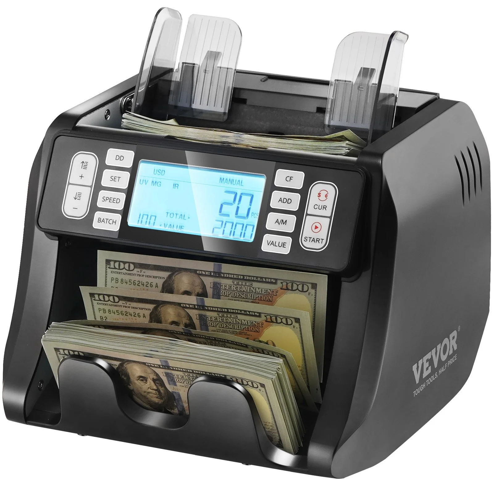 Money Counter Machine, Bill Counter with UV, MG, IR and DD Counterfeit Detection, USD & EUR Cash Counting Machine with Add and Batch Modes, Large LCD & External Display - Image 4