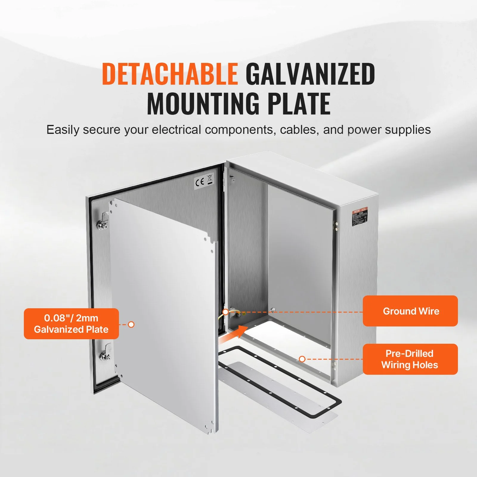 Steel Electrical Box, 24"x 20"x 8", 304 Stainless Steel Electrical Enclosure Box, Wall-Mounted Outdoor Electrical Electronic Equipment Enclosure with Mounting Plate Hinges Lock, IP66 Waterproof - Image 7