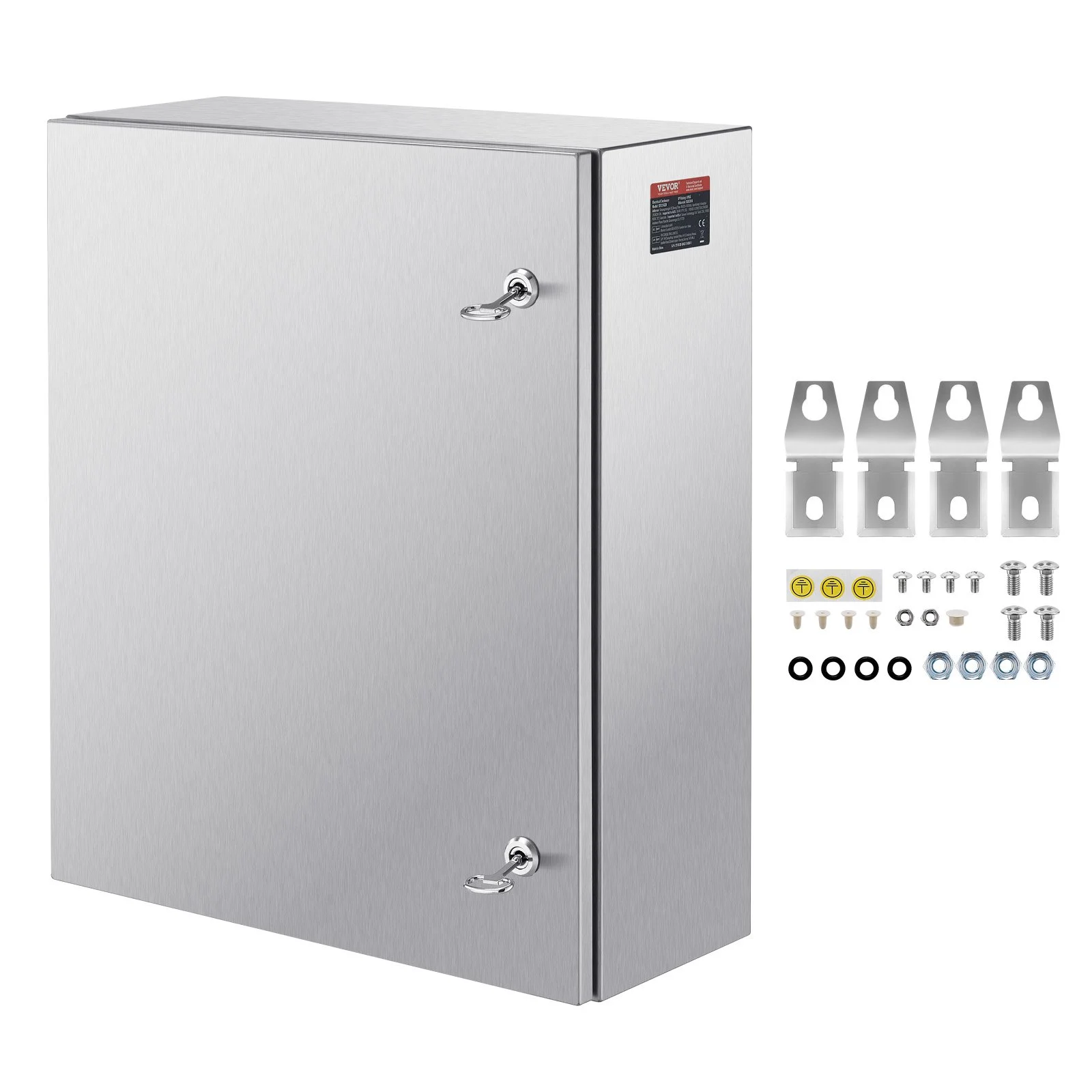 Steel Electrical Box, 24"x 20"x 8", 304 Stainless Steel Electrical Enclosure Box, Wall-Mounted Outdoor Electrical Electronic Equipment Enclosure with Mounting Plate Hinges Lock, IP66 Waterproof