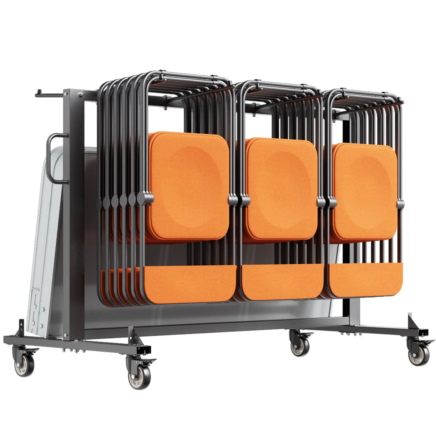 Folding Chair Rack, 400 LBS Capacity, Heavy-duty Chair Cart for 42 Chairs or 12 Tables, Multi-Function Chair Storage Dolly with Rubber Wheels and Holders, Large Chair Holder, Matte Black