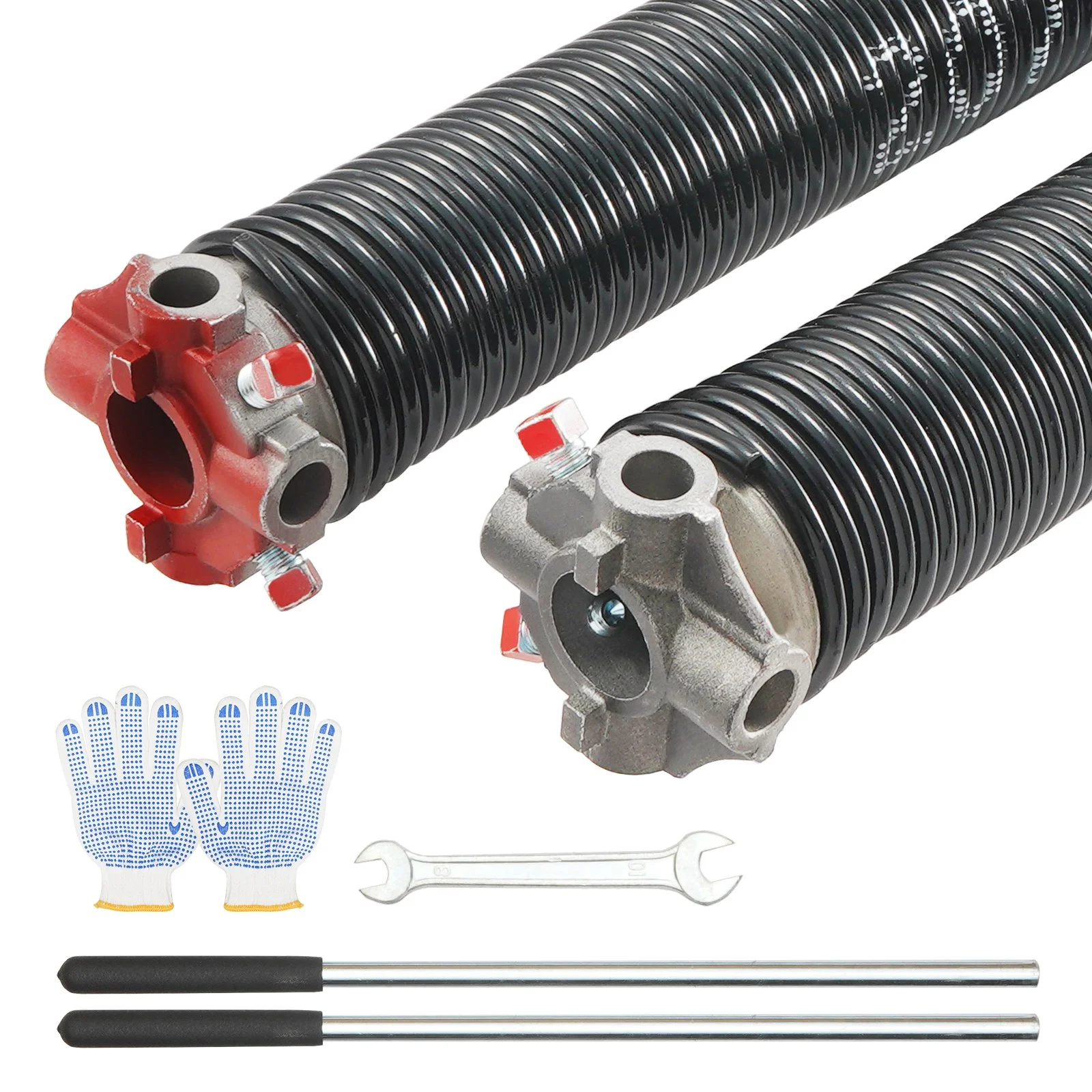 Garage Door Torsion Springs, Pair of 0.207 x 2 x 22inch, 16000 Cycles, Garage Door Springs with Non-Slip Winding Bars, Gloves and Mounting Wrench, Electrophoresis Coated for Replacement