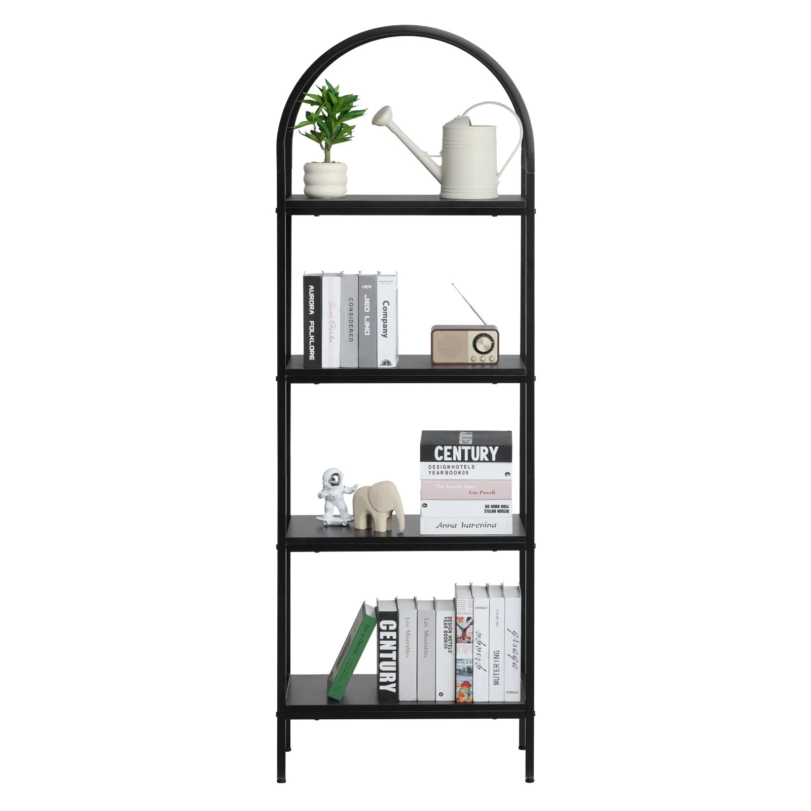 Open Bookshelf, 4-Tier, Arched Bookcase Storage Shelves with Metal Frame, Industrial Metal Book Organizer, Freestanding Display Rack Tall Shelving Unit, for Office, Bedroom, Living Room, Black - Image 7