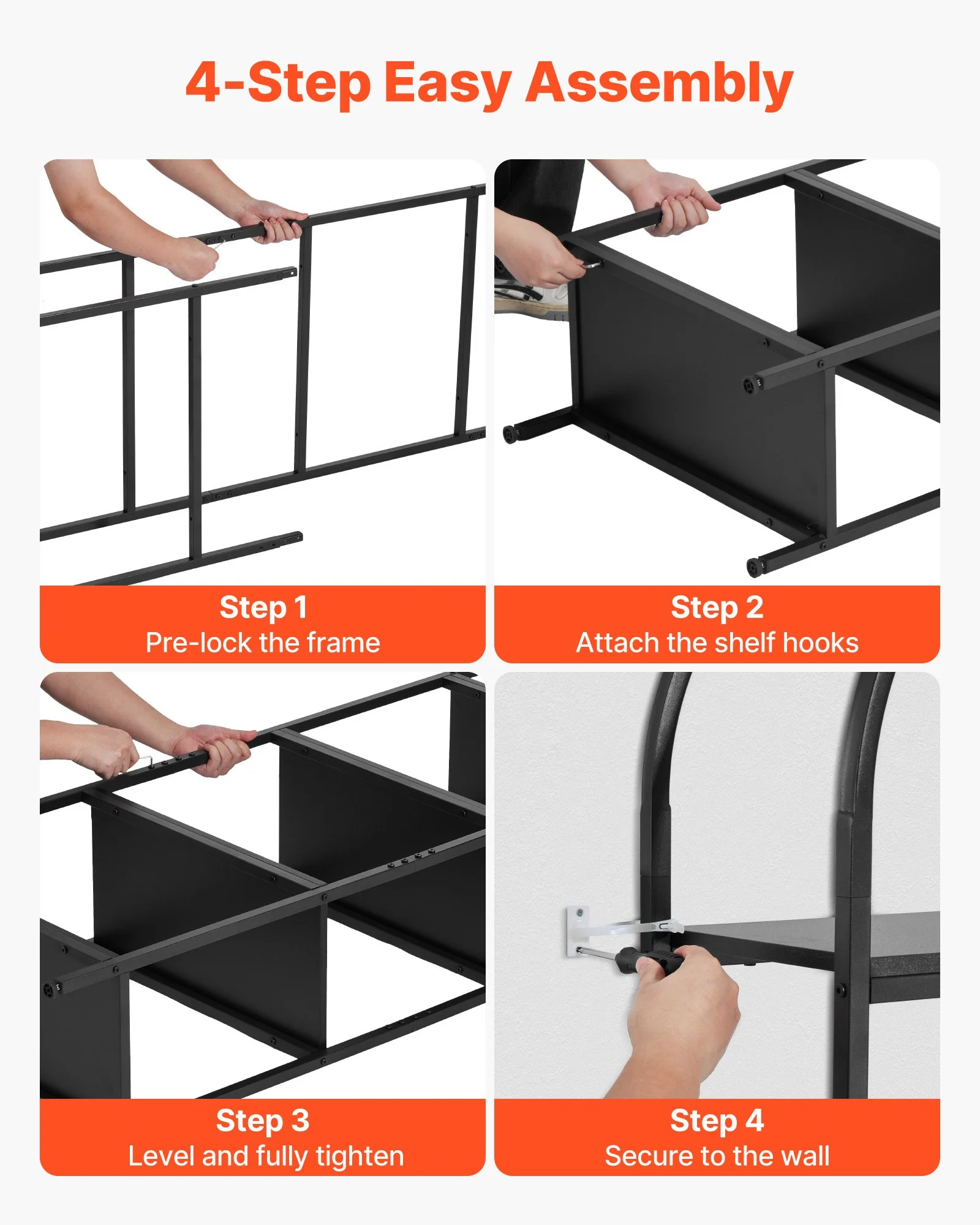 Open Bookshelf, 4-Tier, Arched Bookcase Storage Shelves with Metal Frame, Industrial Metal Book Organizer, Freestanding Display Rack Tall Shelving Unit, for Office, Bedroom, Living Room, Black - Image 3