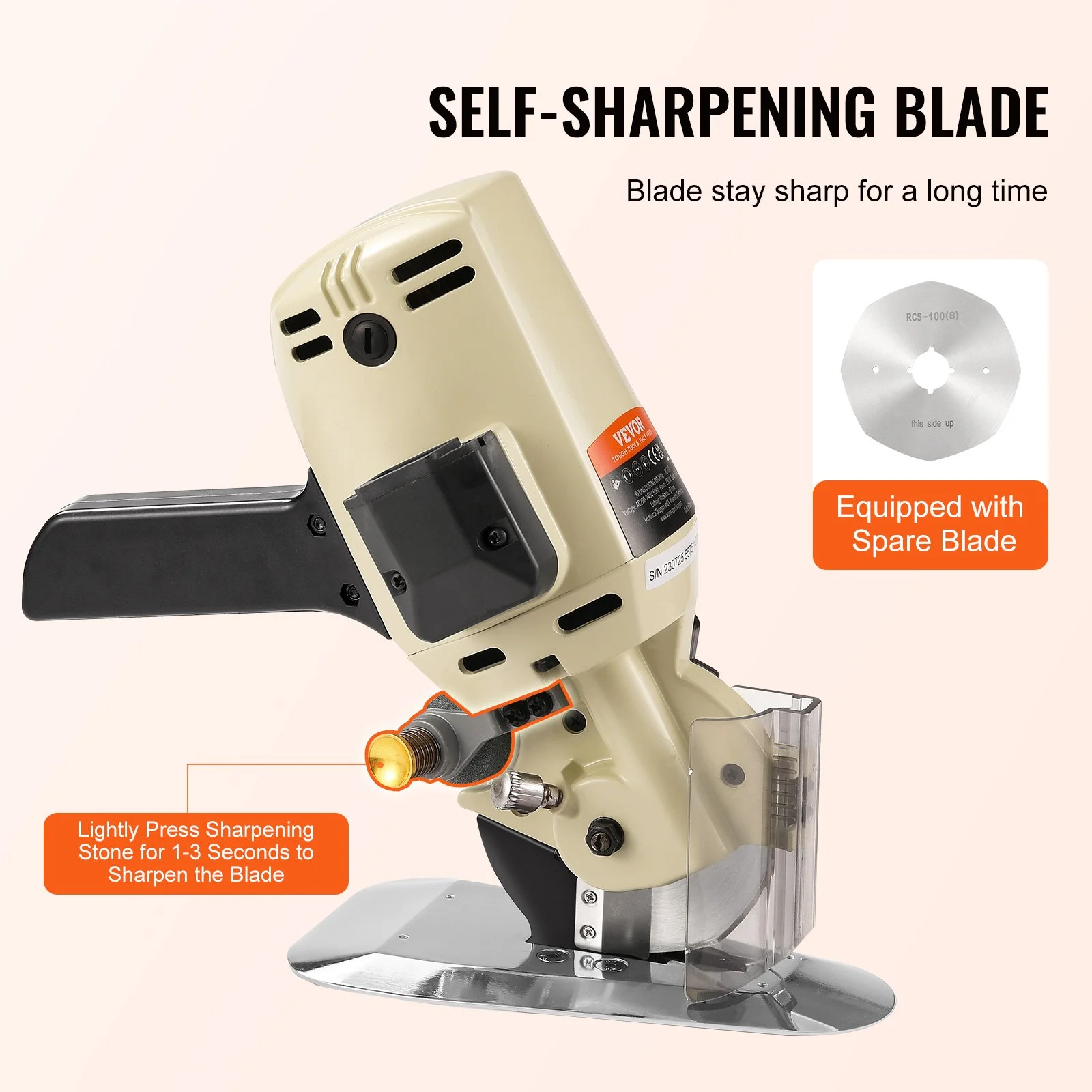 Fabric Cutter, 250W Electric Rotary Fabric Cutting Machine, 1.1" Cutting Thickness, Octagonal Knife, with Replacement Blade and Sharpening Stones, for Multi-Layer Cloth Fabric Leather - Image 3