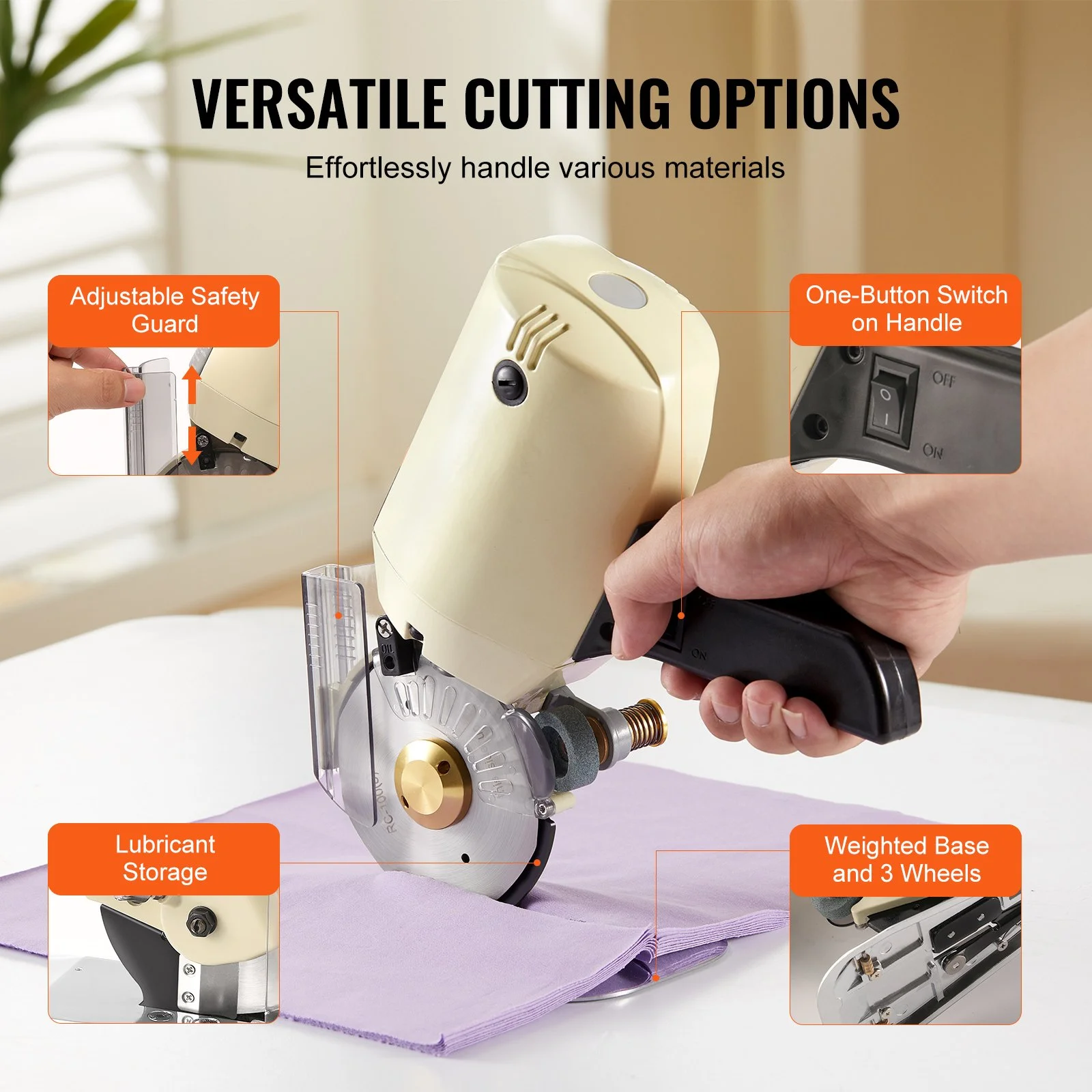 Fabric Cutter, 250W Electric Rotary Fabric Cutting Machine, 1.1" Cutting Thickness, Octagonal Knife, with Replacement Blade and Sharpening Stones, for Multi-Layer Cloth Fabric Leather - Image 4