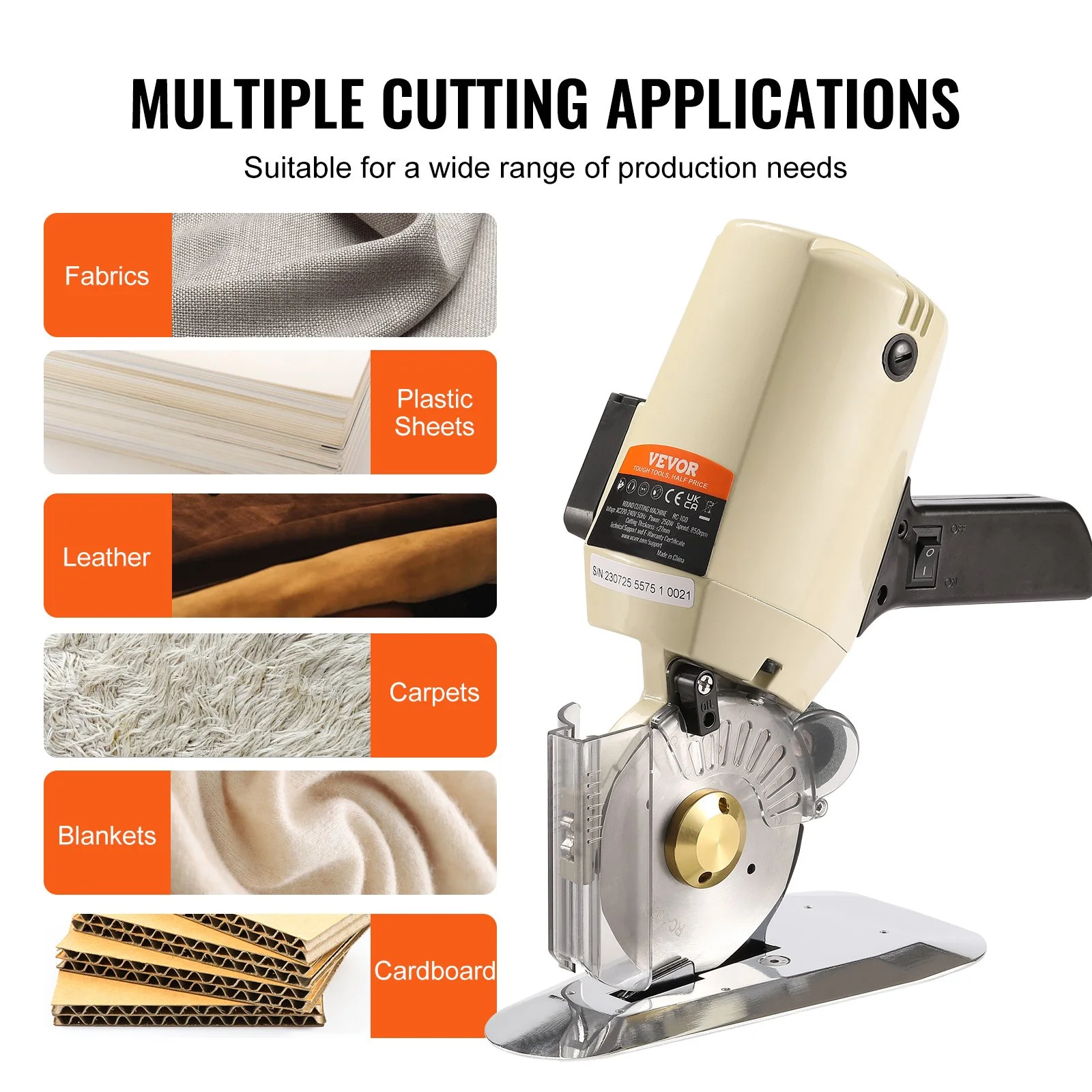Fabric Cutter, 250W Electric Rotary Fabric Cutting Machine, 1.1" Cutting Thickness, Octagonal Knife, with Replacement Blade and Sharpening Stones, for Multi-Layer Cloth Fabric Leather - Image 5