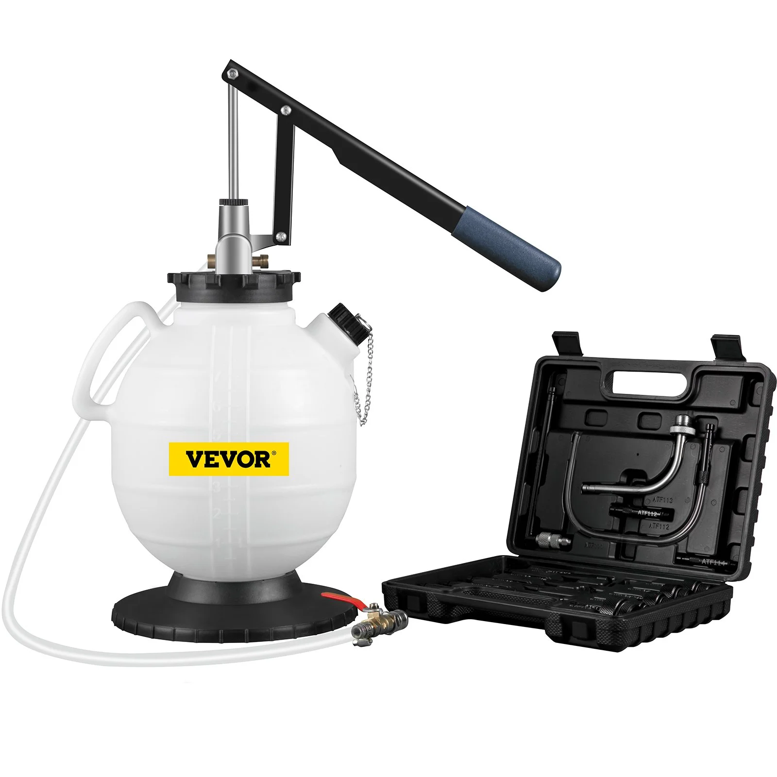 Transmission Fluid Pump Manual ATF Refill System Dispenser, Oil and Liquid Refill Bleeder 7.5 Liter Large Capacity, Automatic Transmission Fluid Pump Tool Set with 15 Pieces ATF Filler Adapters