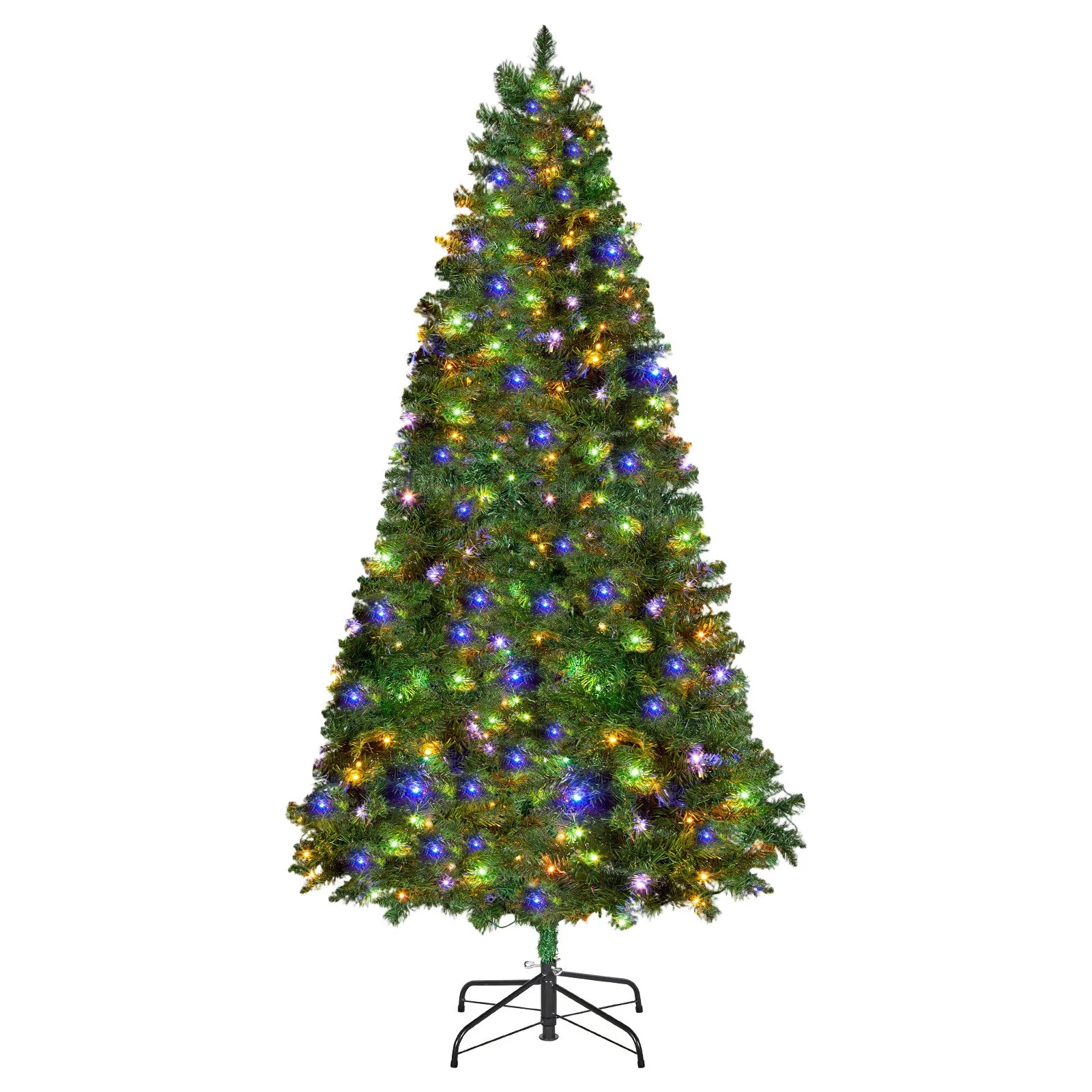 Christmas Tree, 6ft Prelit Artificial Xmas Tree, Full Holiday Decor Trees with 330 Colorful LED Lights, 11 Lighting Modes, 1250 Branch Tips & Sturdy Metal Base for Home Party Office Decoration