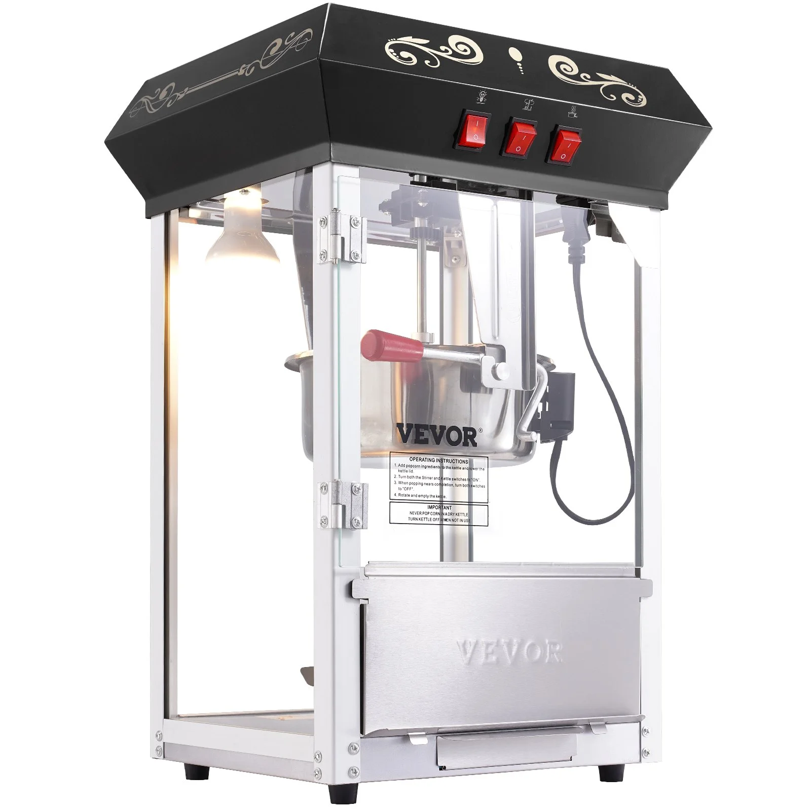 Popcorn Maker, 850W Popcorn Popper Machine, 8 Oz Kettle Makes 48 Cups per Batch, Countertop Popcorn Maker with Tempered Glass, Includes 4 Scoops, Movie Theater Style, Black - Image 10