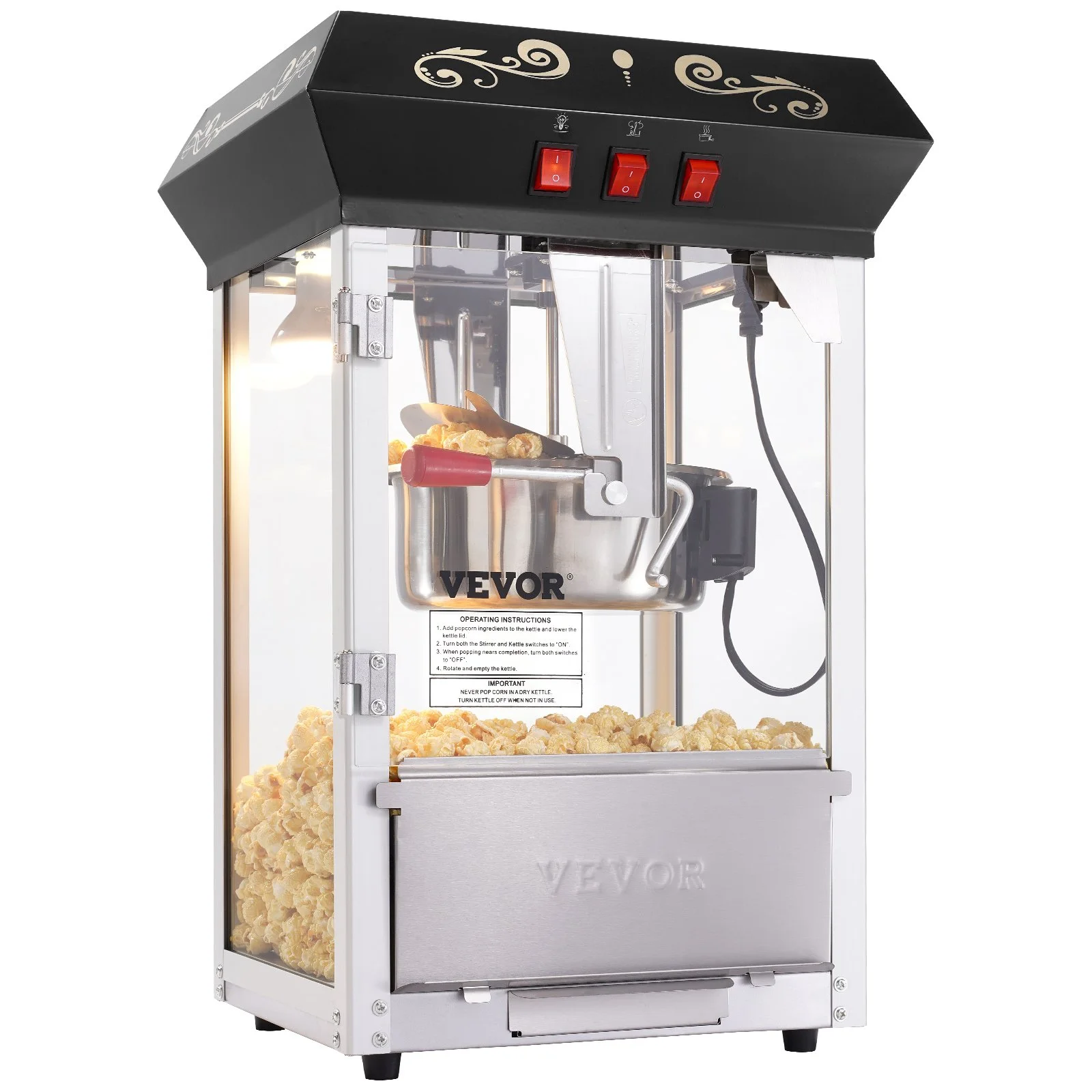 Popcorn Maker, 850W Popcorn Popper Machine, 8 Oz Kettle Makes 48 Cups per Batch, Countertop Popcorn Maker with Tempered Glass, Includes 4 Scoops, Movie Theater Style, Black - Image 9