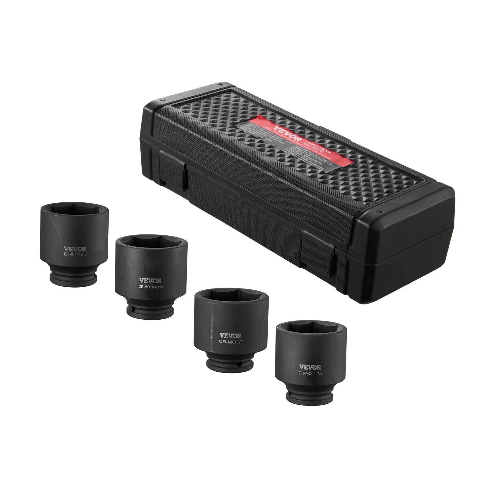 Axle Nut Impact Socket Set, 1/2" Drive 6-Point 4-Piece SAE Spindle Nut Socket Set, CR-MO Heat Treated Large Socket Set with Storage Case, for Auto Repair, Removing or Installing Axle Nuts