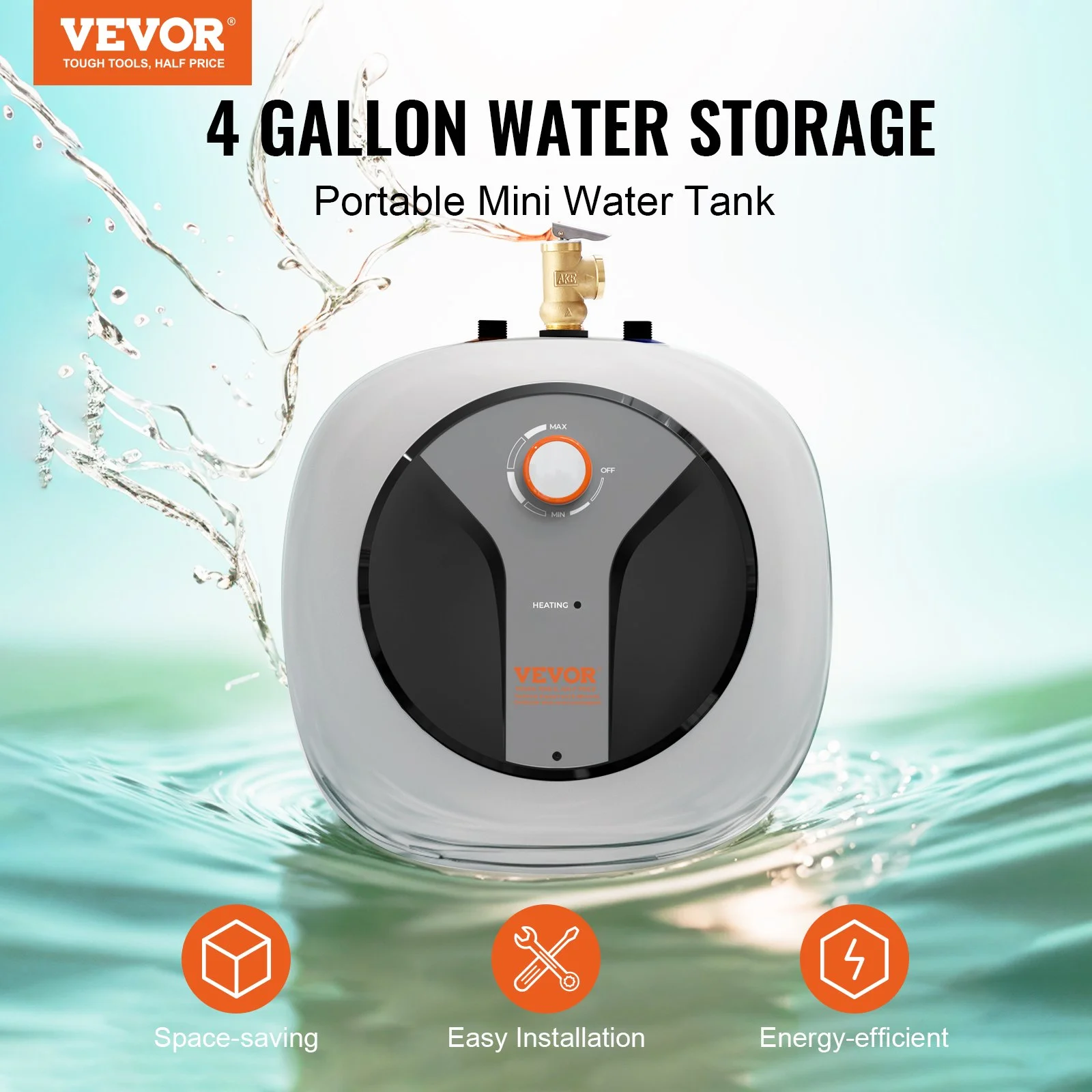 Electric Mini-Tank Water Heater 4-Gallon Tank, 1440W Hot Water Boiler Storage, Safety Temperature Pressure Valve Easy Install, for Kichen Bathroom Restaurant, Shelf Wall Mounted - Image 5