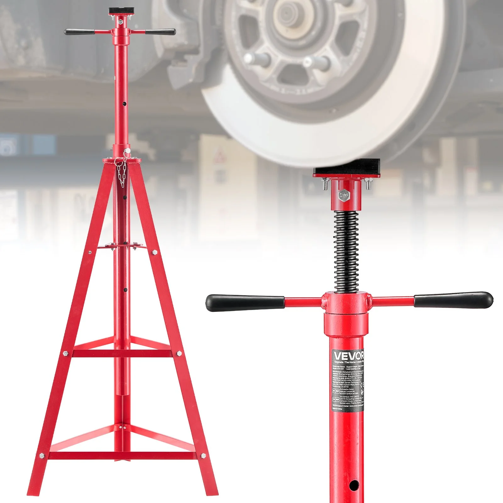 Under Hoist Tripod Stand, 2 Ton (4409 lbs) Capacity High Lift Jack Stand Reach Underhoist Support, Lifting from 47.24" to 84.65", 4-Level Adjustable Height, Heavy Duty Carbon Steel for Car Lift