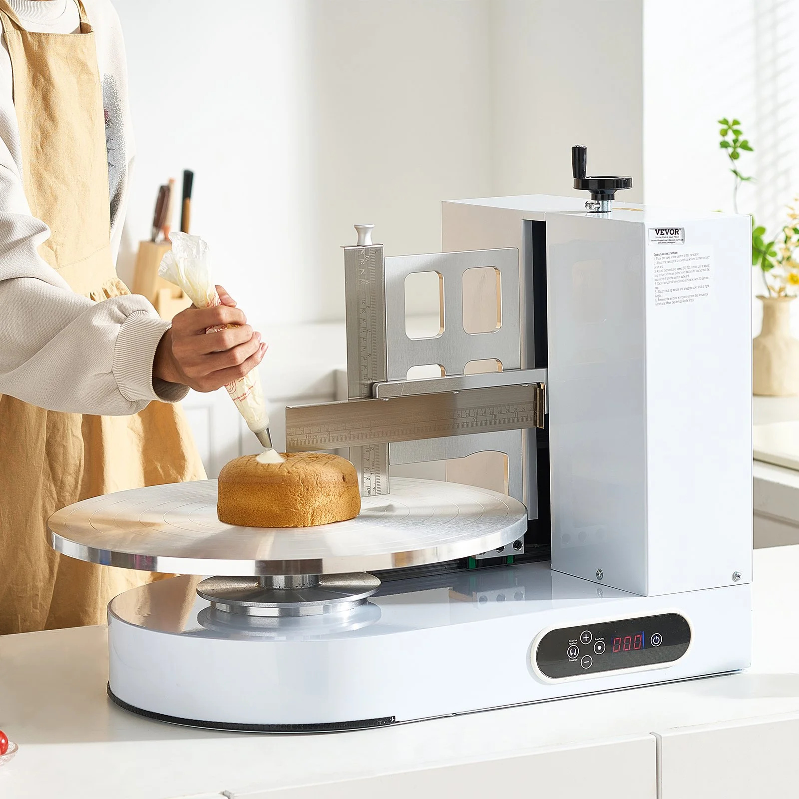 Cake Decorating Machine, Cake Cream Spreading Coating Smearing Machine, Low Noise Cake Frosting Machine, Turntable with Adjustable Scraper, for 4" to 16" Cake, 25-320RPM Rotating Speed, White - Image 8