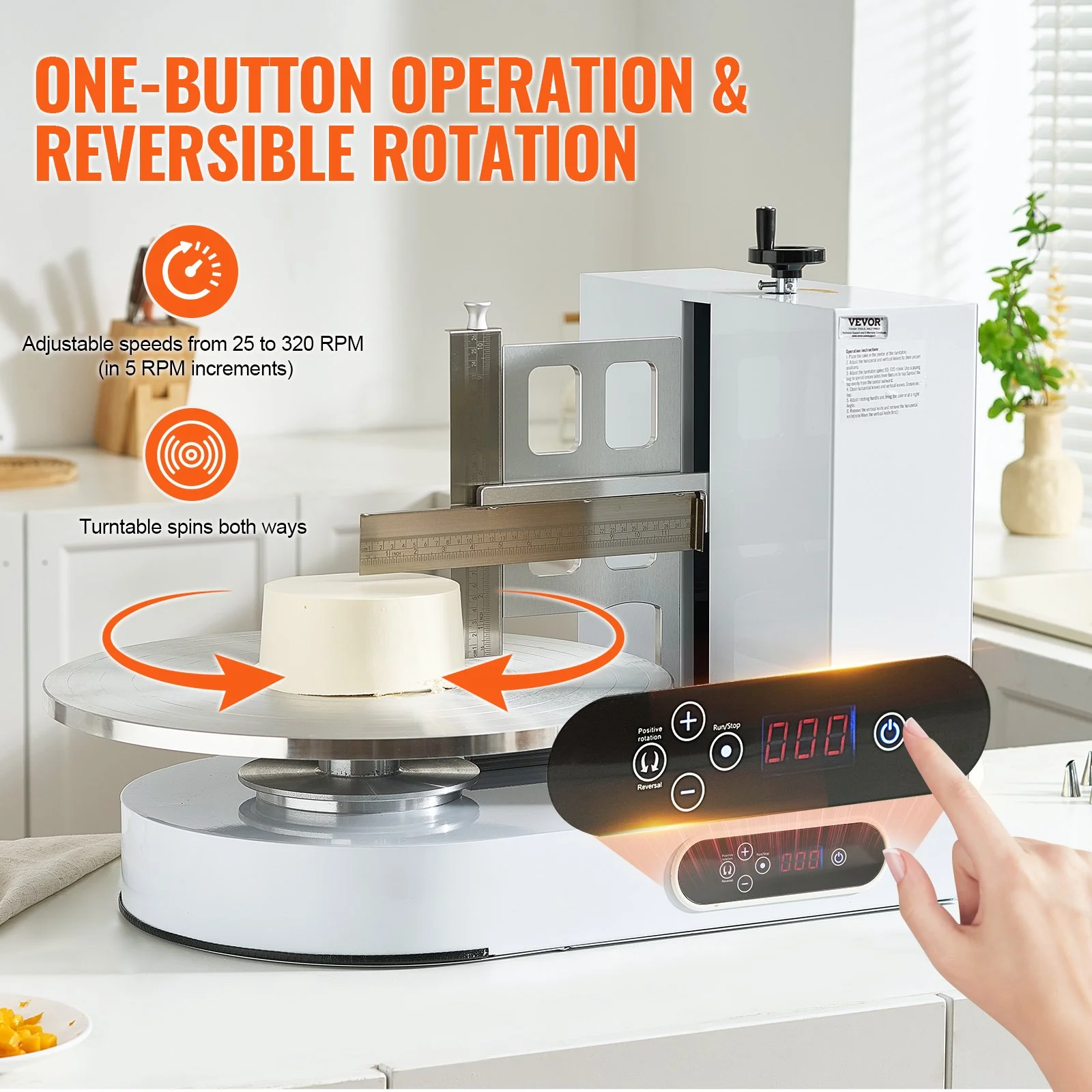 Cake Decorating Machine, Cake Cream Spreading Coating Smearing Machine, Low Noise Cake Frosting Machine, Turntable with Adjustable Scraper, for 4" to 16" Cake, 25-320RPM Rotating Speed, White - Image 3