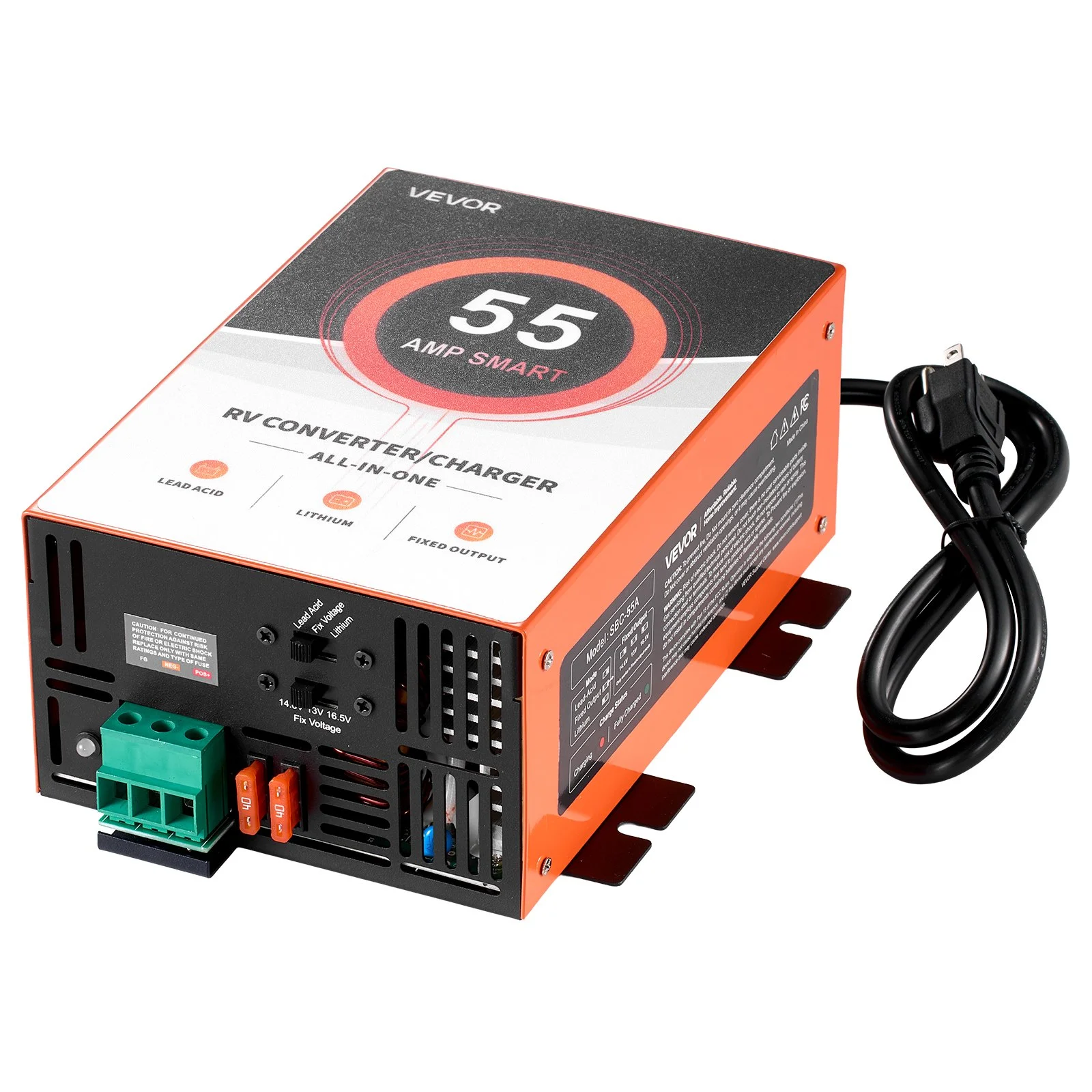 RV Power Converter, 55 Amp, 110V AC to 12V DC RV Converter Battery Charger, Multi Stage Smart Charging, 13V to 16.5V Operating Range, Compatible with Lithium & Lead Acid Battery, for Camper