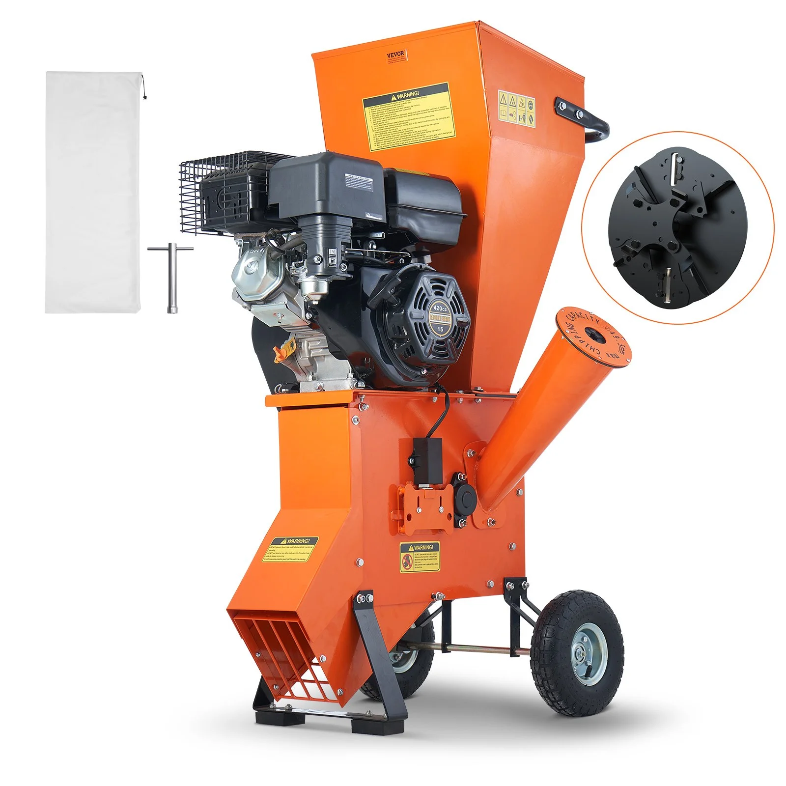 Wood Chipper Shredder Mulcher, 12 HP Heavy Duty Gas Powered, 2" Max Diameter 420cc 8.6 kW Engine Woodchipper, Fast Wood Chipping Chopping for Forestry, Gardens, Landscaping, CE/EMC/EPA Listed