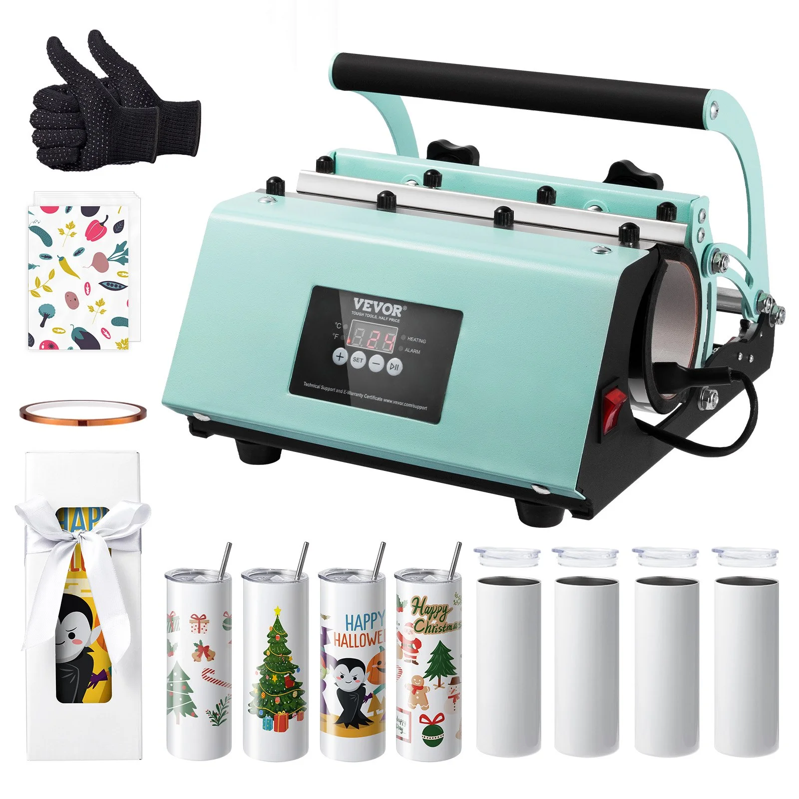 Tumbler Heat Press Machine and Sublimation Tumblers, Tumbler Press Set with 8pcs 20OZ Blank Tumblers, Mug Press Cup Press for 11-30oz Tumblers Mug, with Heat Transfer Paper, Gloves, Tape