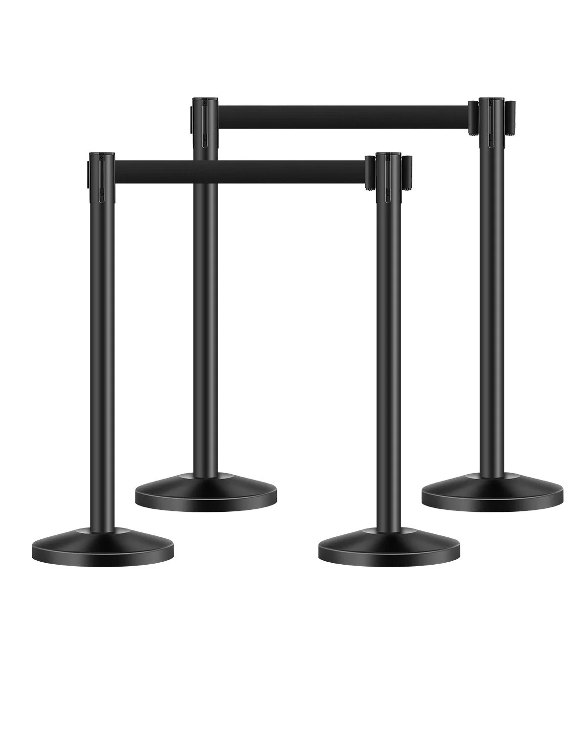 Stanchion Post, 4 Pcs Stanchions with Retractable Belts, Carbon Steel Black Stanchions Queue with Sand Injection Hollow Base, Crowd Control Barriers for Theaters, Parties, Weddings, Exhibitions