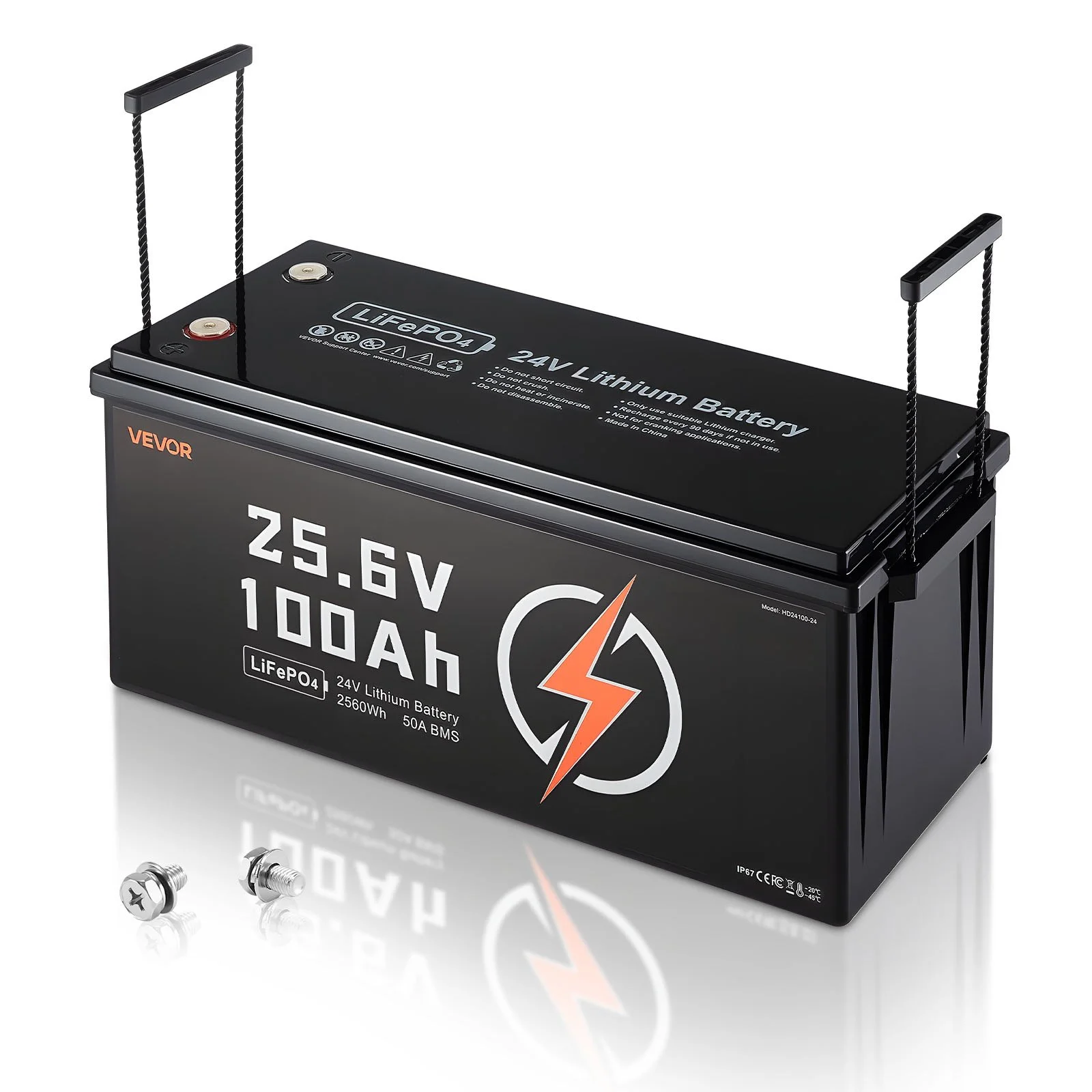 24V 100Ah LiFePO4 Lithium Battery, Built-in 50A BMS, Deep Cycle Lithium Rechargeable Battery with Low Temperature Protection, 4000+ Cycles, Max. 2560Wh, for RV, Camper, Trolling Motors, Marine