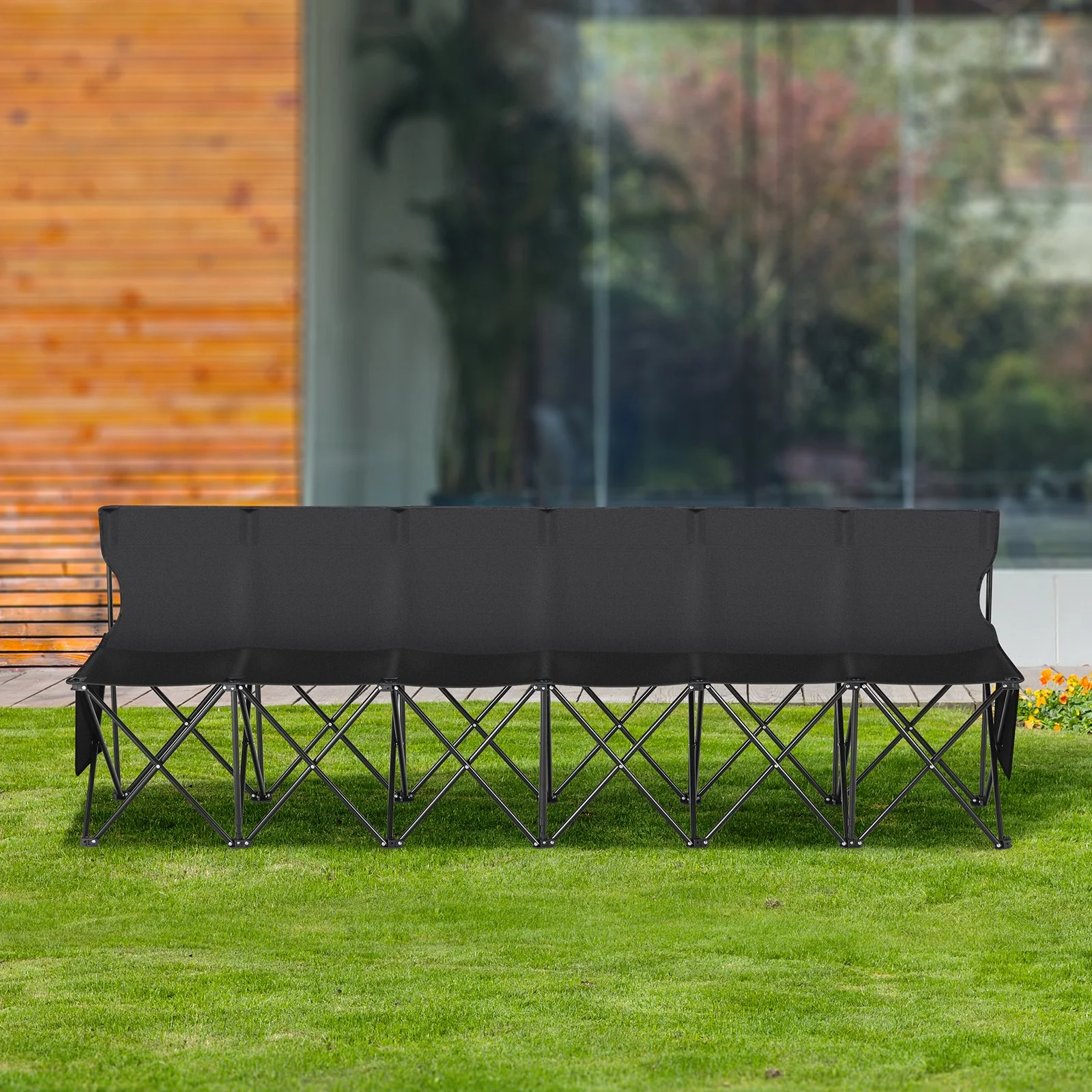 Portable Folding Bench, 6 Seat Foldable Soccer Bench with Side Pockets and Carrying Bag, Lightweight Sideline Seating with Back Rest for Football, Baseball, Camping, Outdoor Events, Black - Image 8