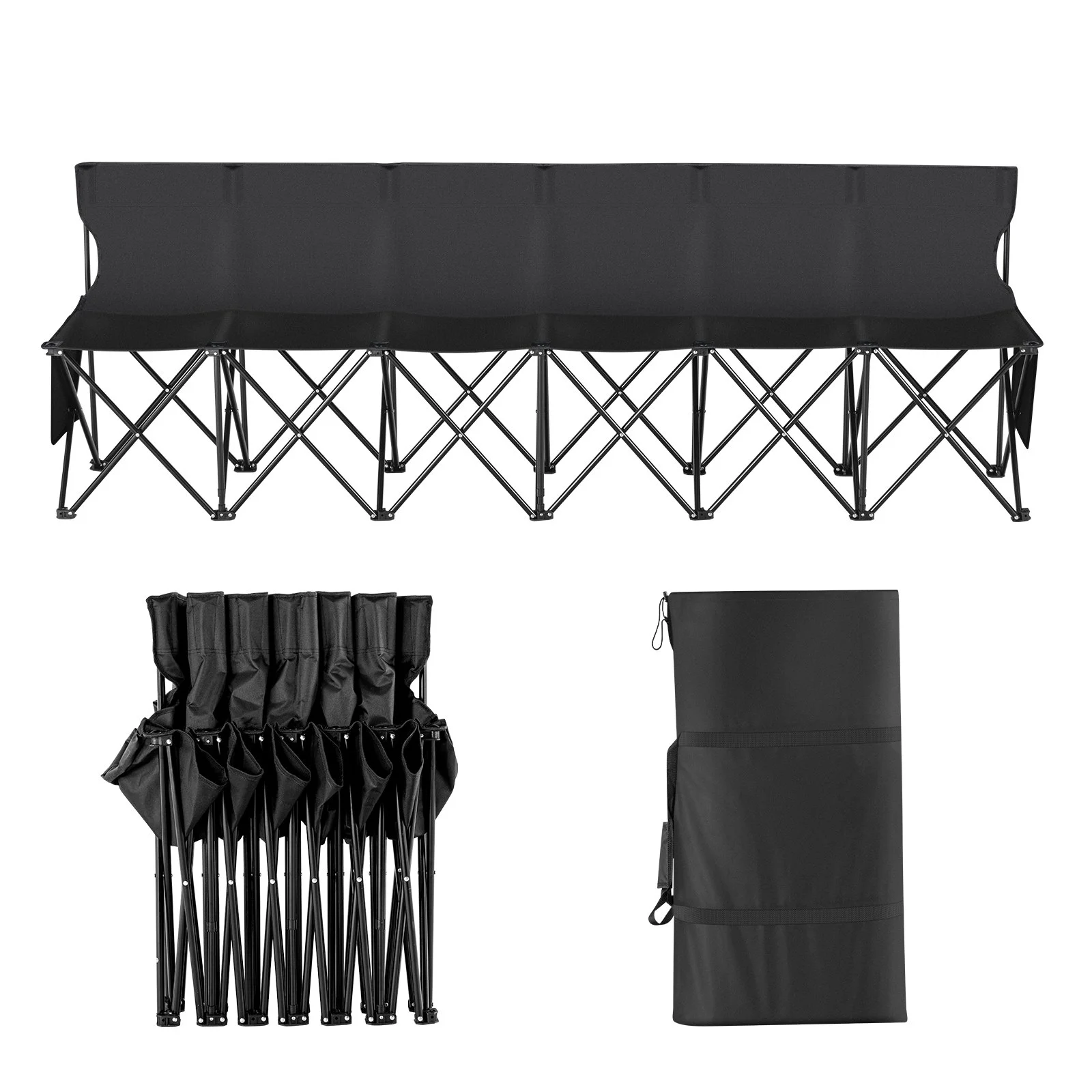 Portable Folding Bench, 6 Seat Foldable Soccer Bench with Side Pockets and Carrying Bag, Lightweight Sideline Seating with Back Rest for Football, Baseball, Camping, Outdoor Events, Black - Image 9