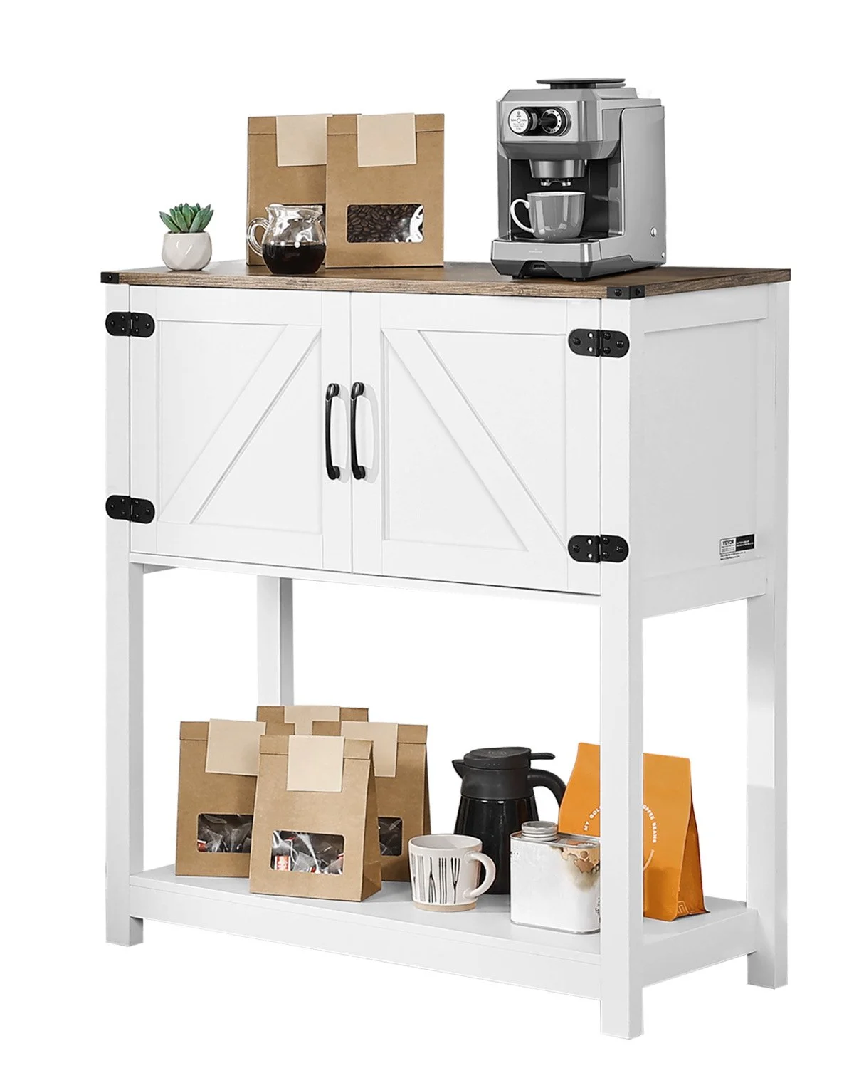Coffee Bar Cabinet, 31.5 x 13.8 x 34.6 in Farmhouse Coffee Bar Cabinet with 3-Tier Storage, Coffee Bar Table with Magnet Doors, Farmhouse Sideboard Buffet Cabinet for Living Room, Entryway