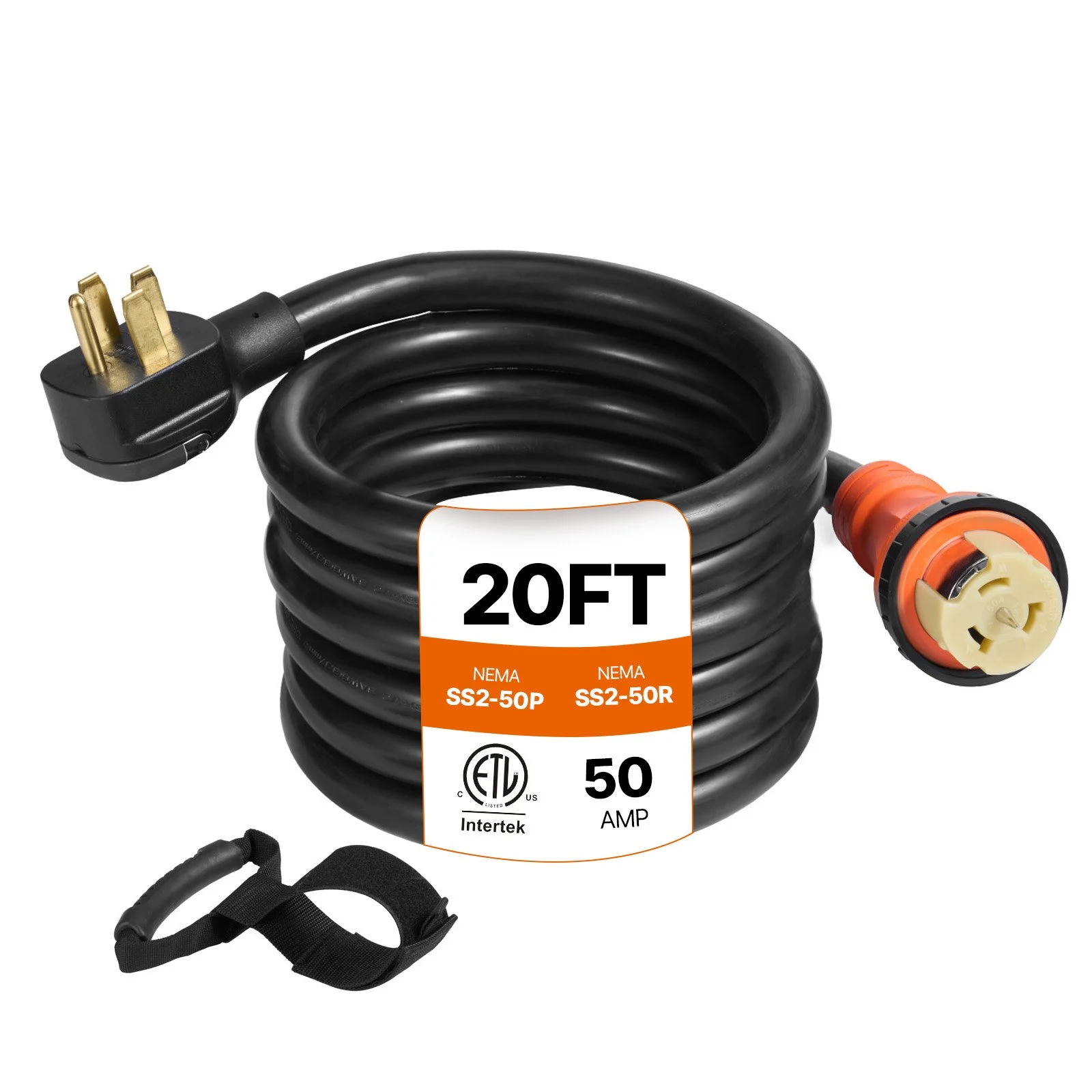 Generator Cord, 20FT Generator Power Cord, 125/250V 50AMP Generator Cord, 12000W 50AMP Cord, NEMA 14-50P Generator Plug, SS2-50R Extension Cord, 50Amp Generator Power Cord with Portable Strap