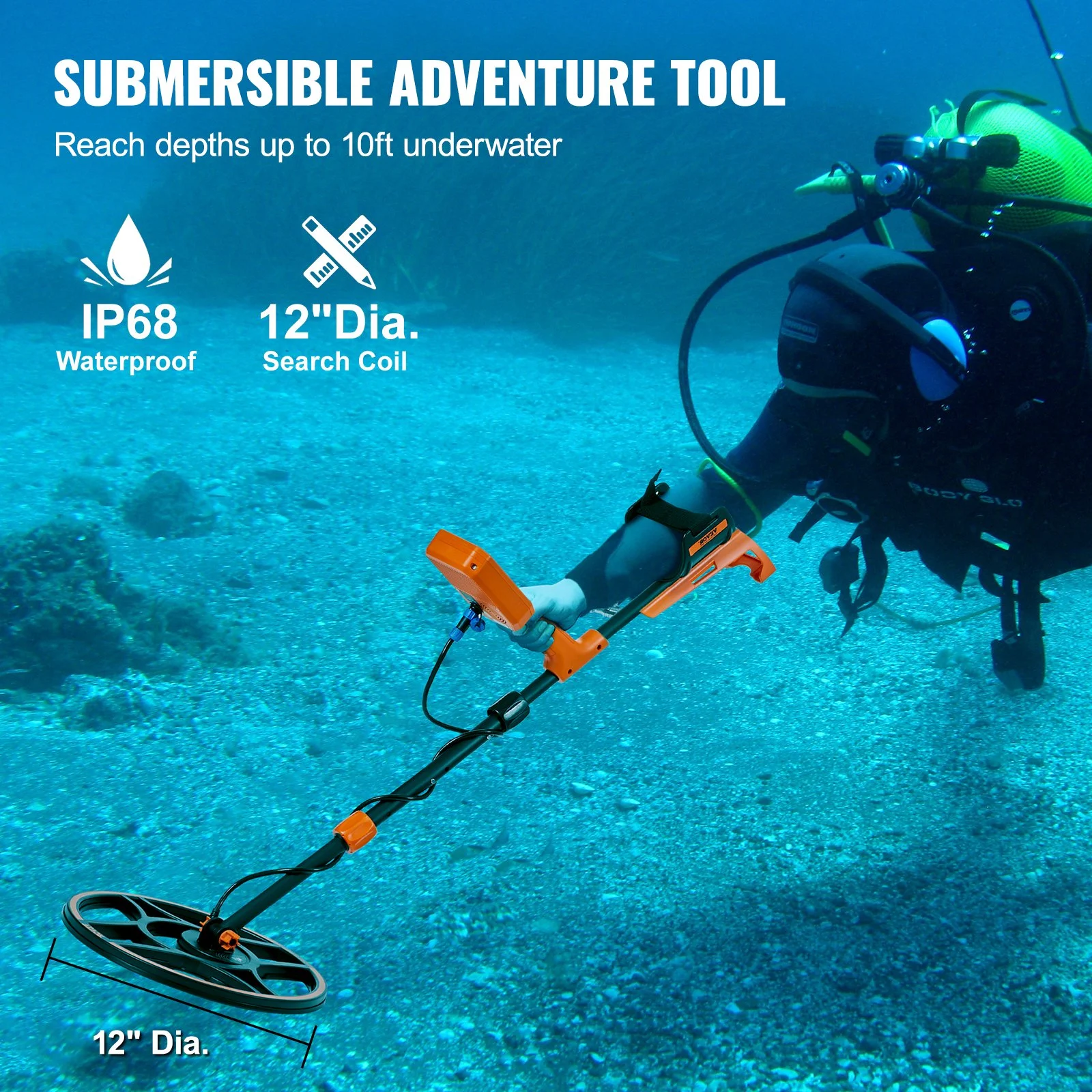 Waterproof Metal Detector, 12" Coil, Professional Rechargeable Gold Detector, 39-50 in Adjustable with LCD 7 Modes Advanced DSP Chip Bluetooth Headset, IP68 for Detecting Gold Treasure Hunting - Image 4