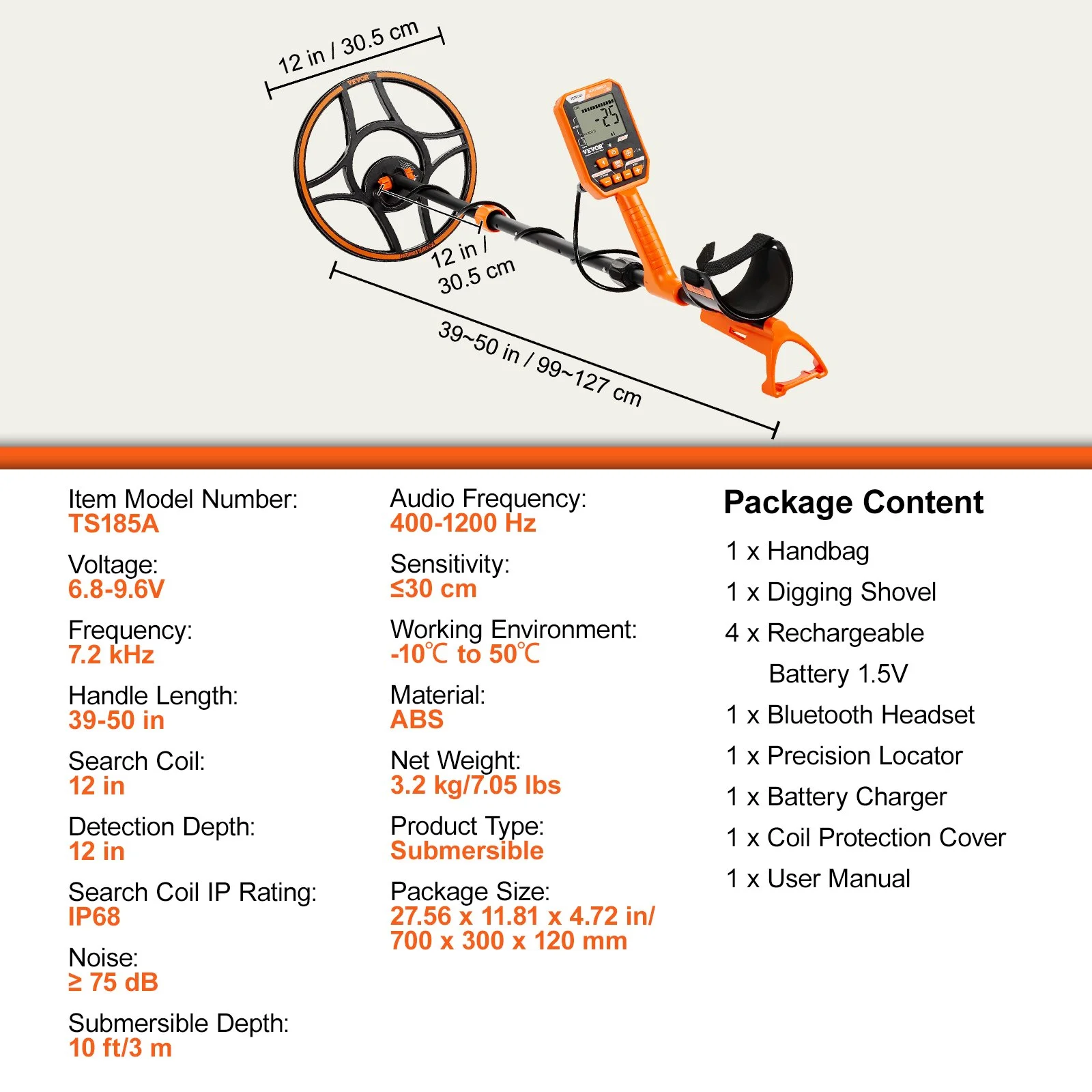 Waterproof Metal Detector, 12" Coil, Professional Rechargeable Gold Detector, 39-50 in Adjustable with LCD 7 Modes Advanced DSP Chip Bluetooth Headset, IP68 for Detecting Gold Treasure Hunting - Image 8