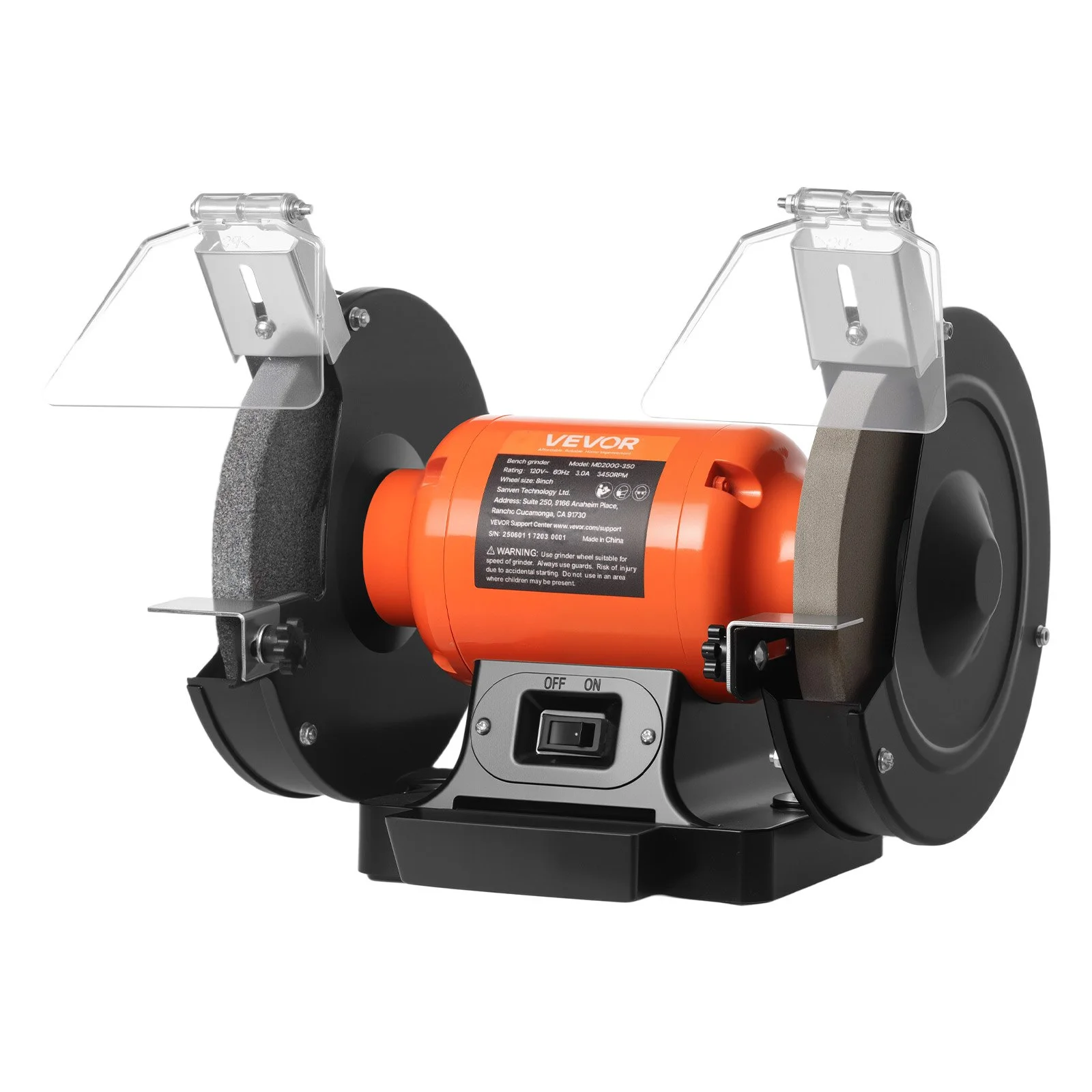 Bench Grinder, 8-inch Single Speed Bench Grinder, 3450RPM High-Speed Table Grinders with 350W 3.0A Induction Motor, 36/60-Grit Grinding Wheel & Adjustable Eye Shield for Fast Sharpening Grinding