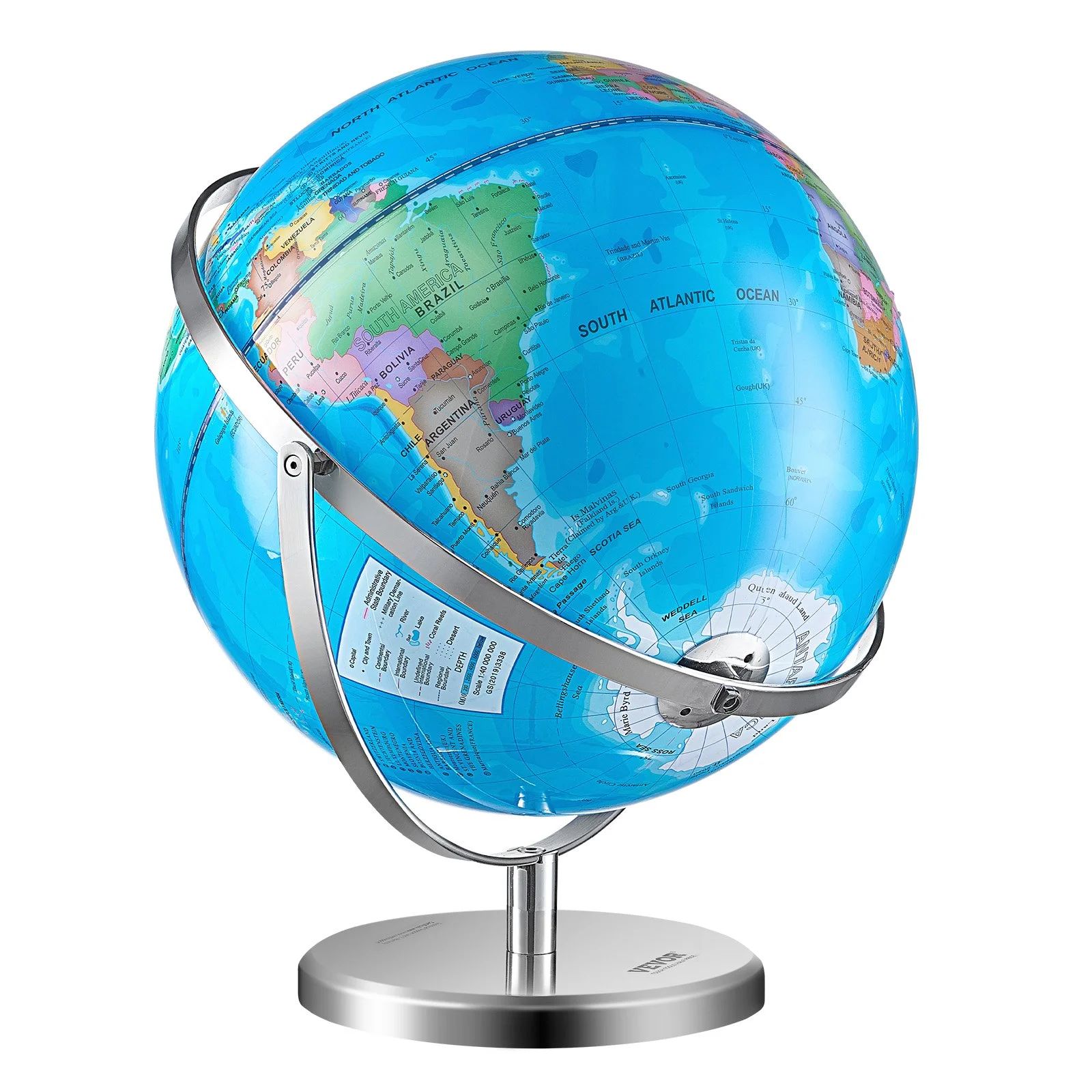 Illuminated World Globe with Stand, 13 in/330.2 mm, Educational Earth Globe with Stable Heavy Metal Base and LED Constellation Night Light HD Printed Map, Spinning for Kids Classroom Learning - Image 3