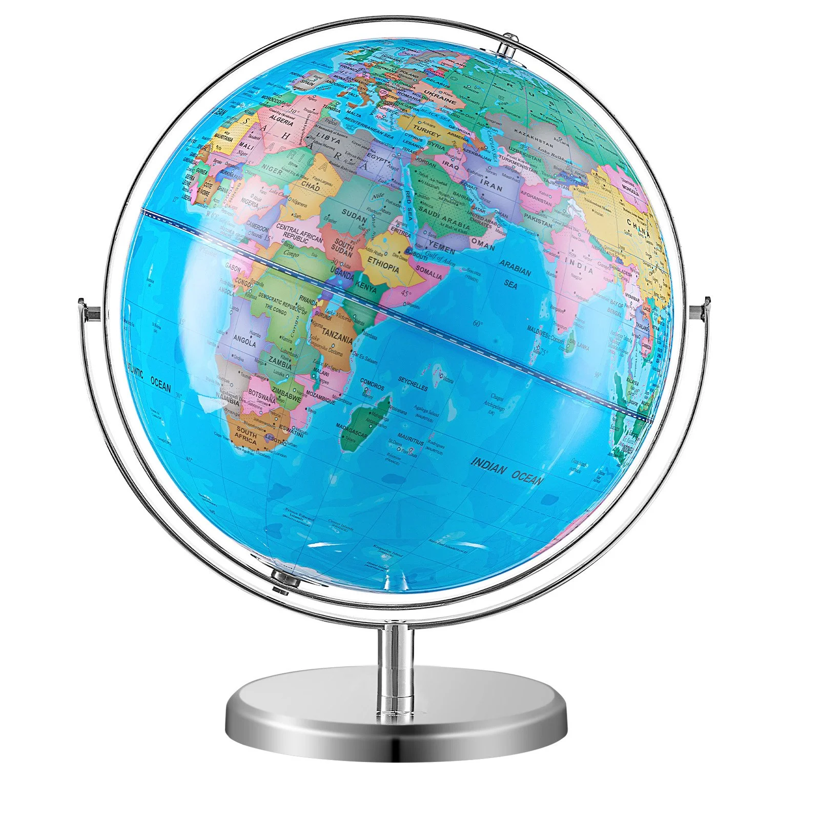 Illuminated World Globe with Stand, 13 in/330.2 mm, Educational Earth Globe with Stable Heavy Metal Base and LED Constellation Night Light HD Printed Map, Spinning for Kids Classroom Learning - Image 4