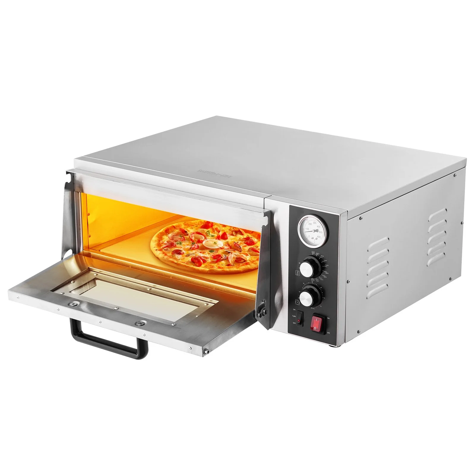 Electric Pizza Oven, 18-Inch Commercial Pizza Ovens, 752°F Max Temp, 1740W Large Pizza Oven Countertop with Temp & Time Control, Built in Thermometer Indoor Pizza Maker for Restaurant Home Use