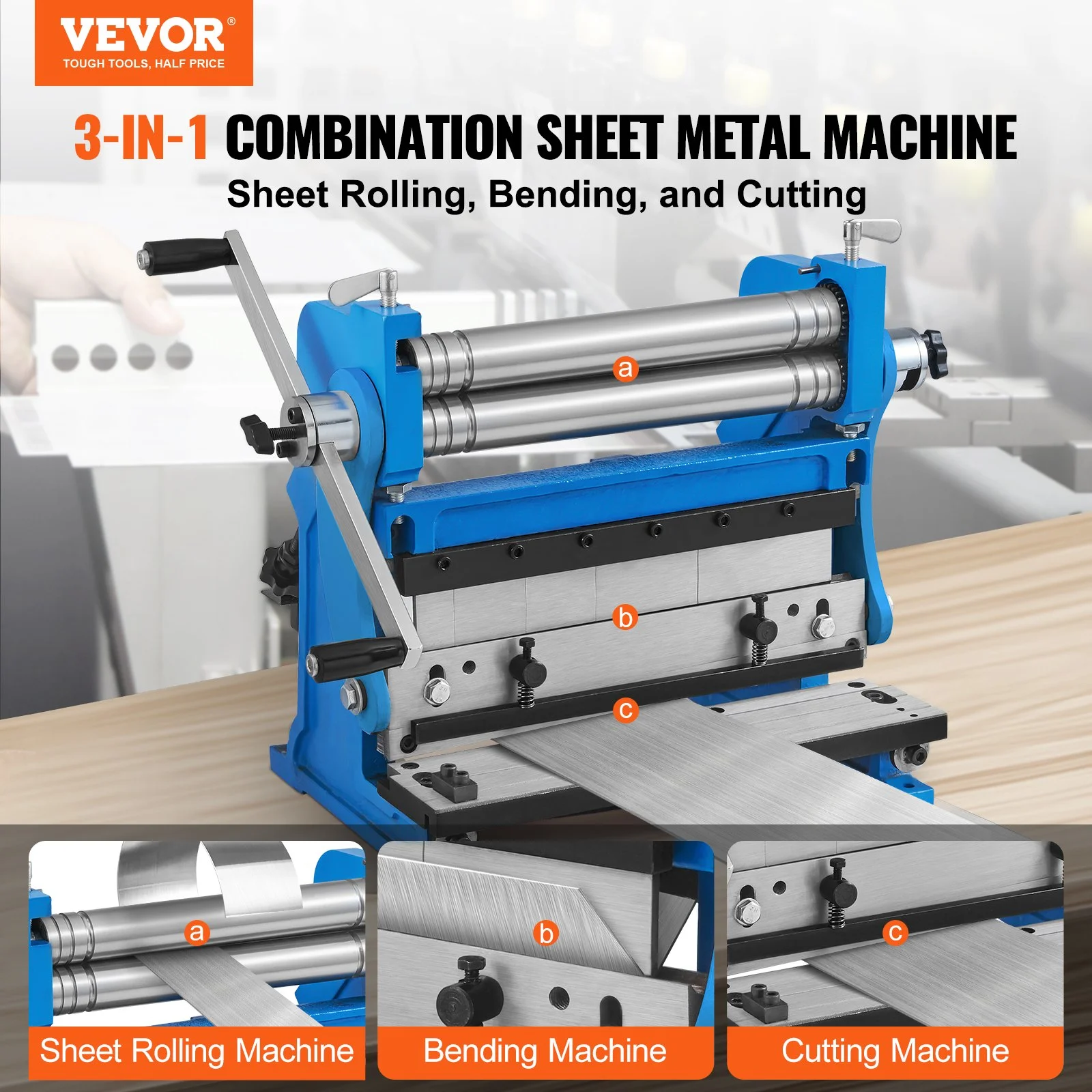 Sheet Metal Brake, 12-inch, 3-In-1 Combination Shear Brake Roll Machine, 20-Gauge Capacity Shear Press Brake with 90° Max Bending Angle, Shears and Slip Roll Machine for Shear Bending Rolling - Image 7