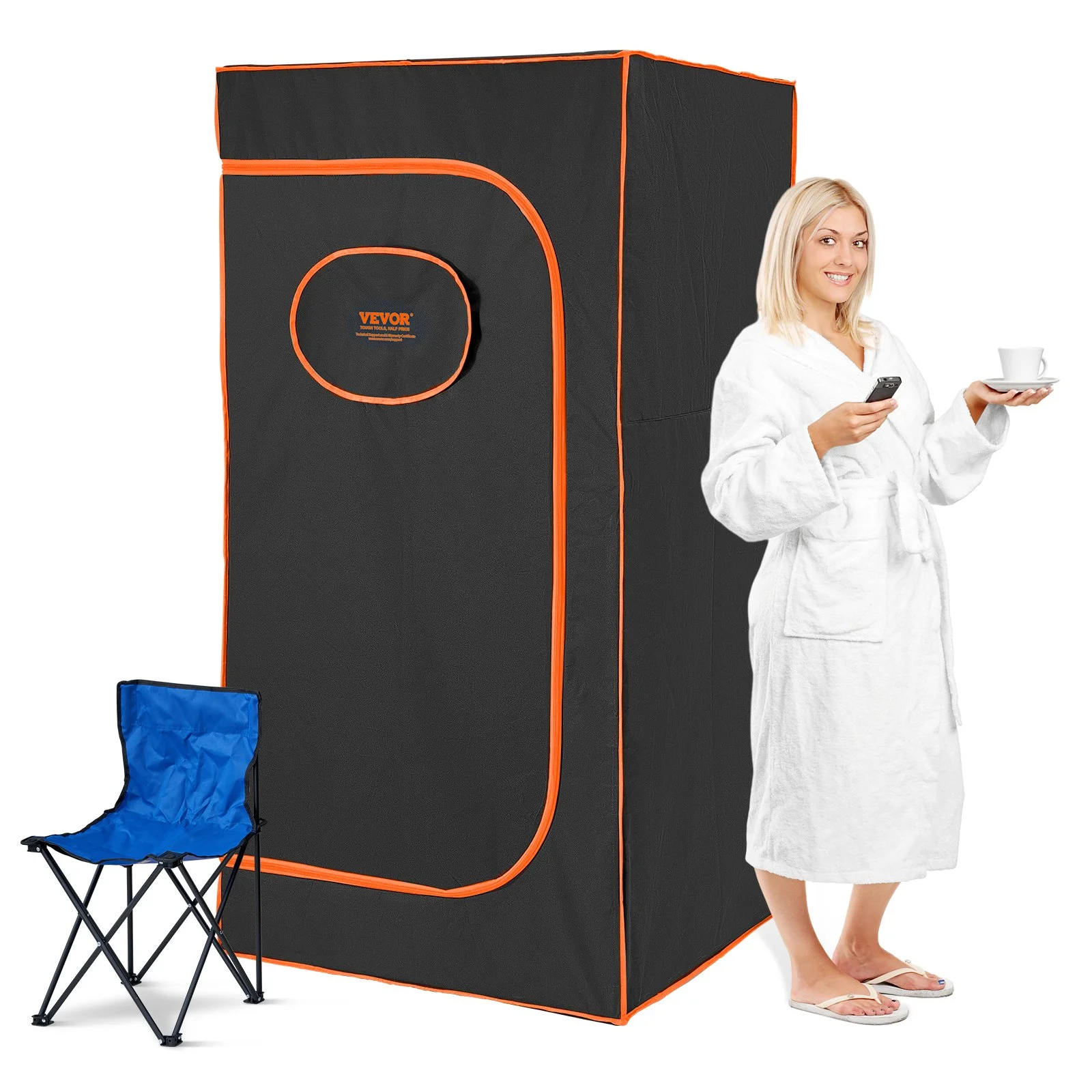Sauna Tent Portable Full Size, 1400W Personal Sauna Kit for Home Spa, Detoxify & Soothing Infrared Heated Body Therapy, Time & Temperature Remote Control With Chair & Floor Mat