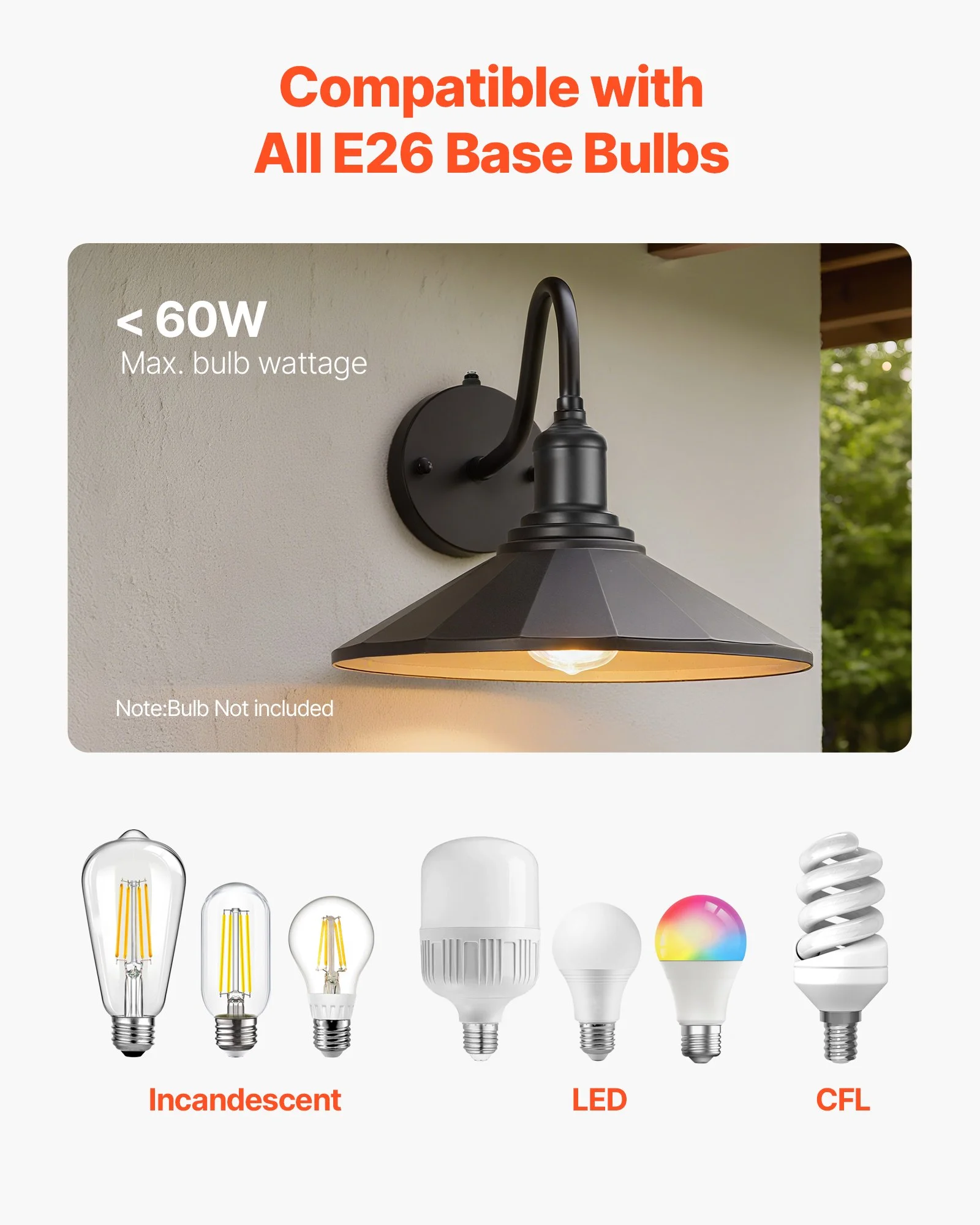 Outdoor Barn Light, 11.5 in Diameter, 2-Pack Farmhouse Gooseneck Light Fixture, Dusk to Dawn Exterior Wall Sconce, with Anti-Rust, E26 Bulb Compatible for Porch, House, Entryway, Garage, Black - Image 10