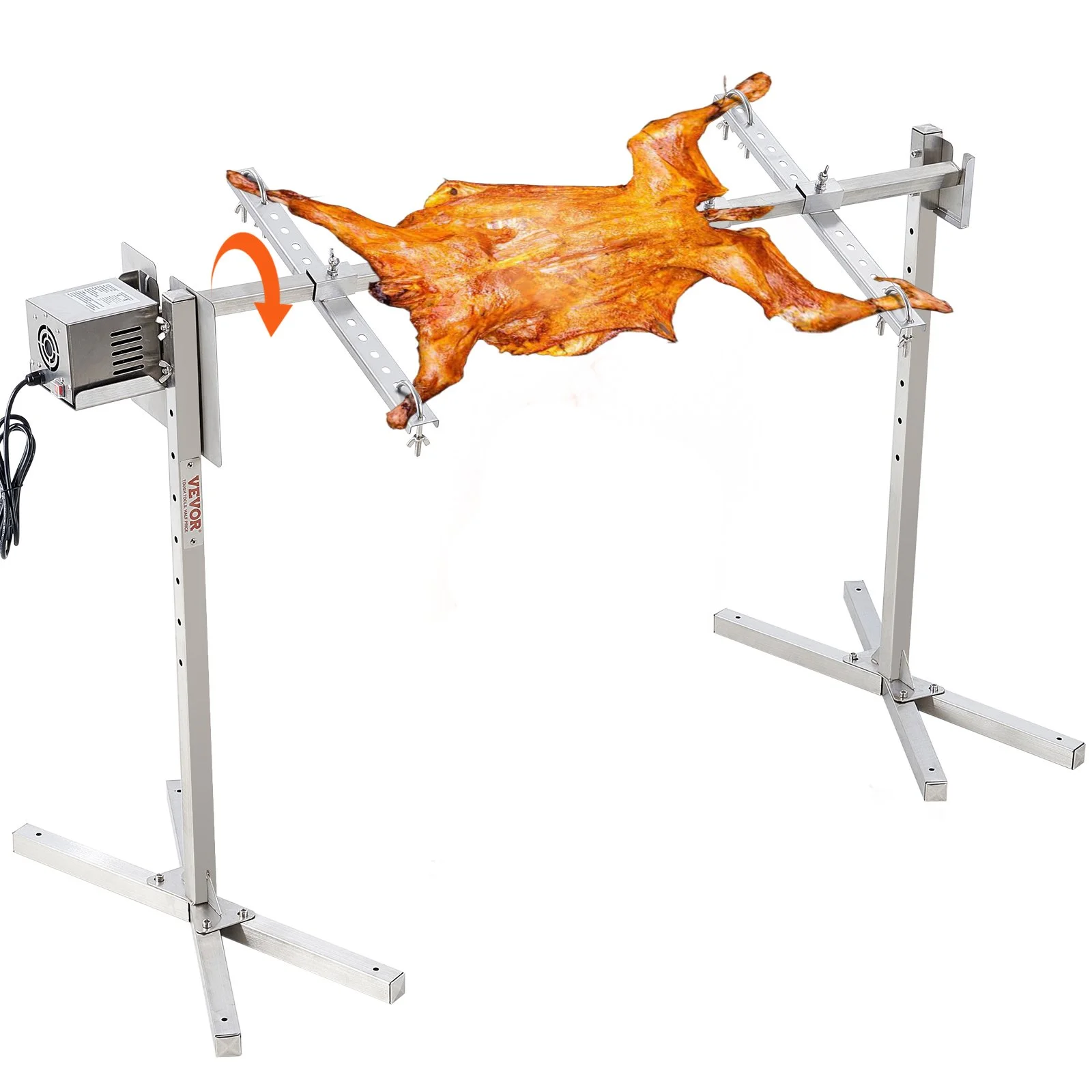 Electric BBQ Rotisserie Grill Kit, 46 Inch 132 lbs Capacity, Automatic 52W Motor Height Adjustable Universal Roaster Stand, Stainless Steel Grilling Kit, Spit Rod with Heat Shield for Pig Lamb