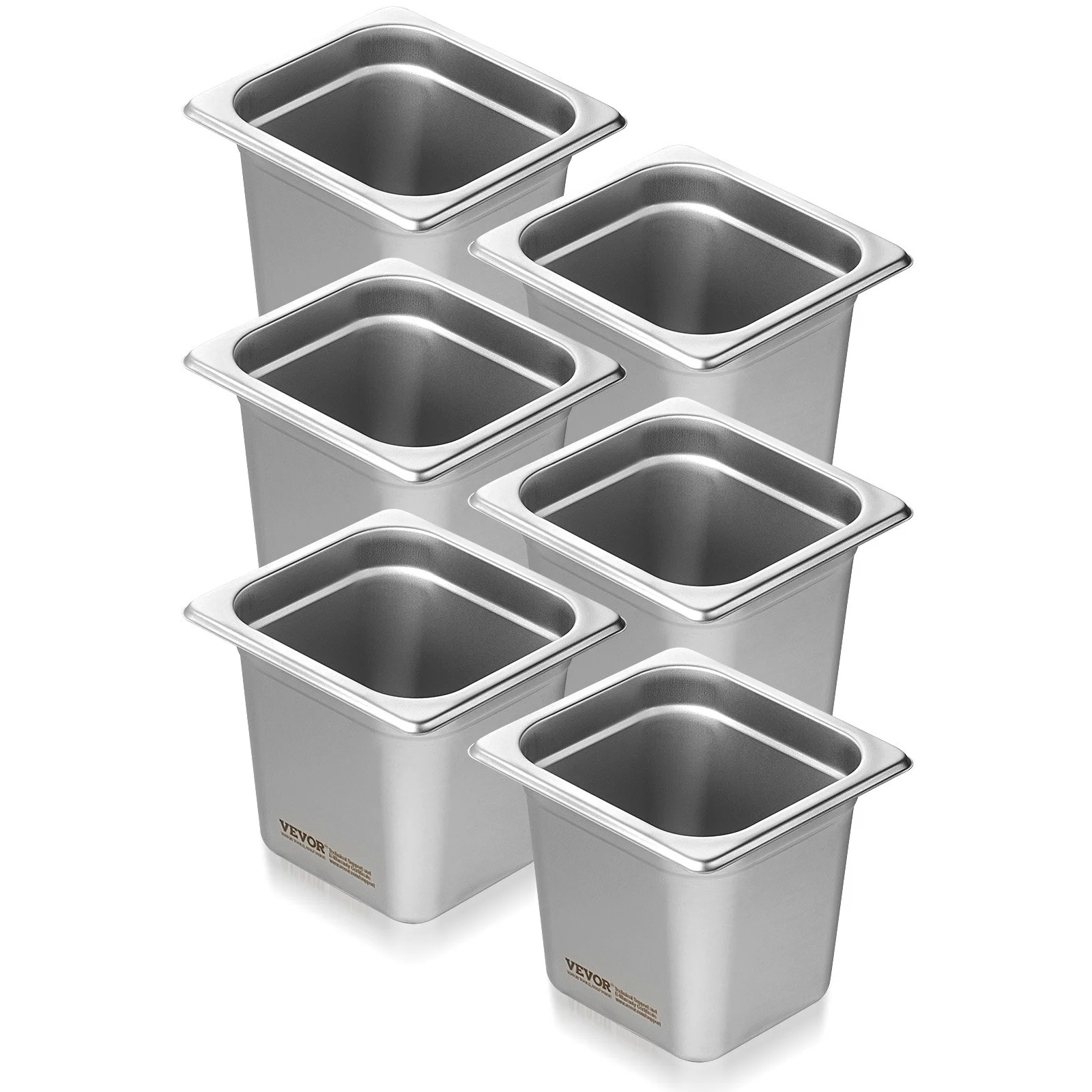 6 Pack Hotel Pans, 1/6  Size Anti-Jam Steam Pan, 0.8mm Thick Stainless Steel Restaurant Steam Table Pan, 6-Inch Deep Commercial Table Pan, Catering Storage Food Pan, for Industrial & Scientific