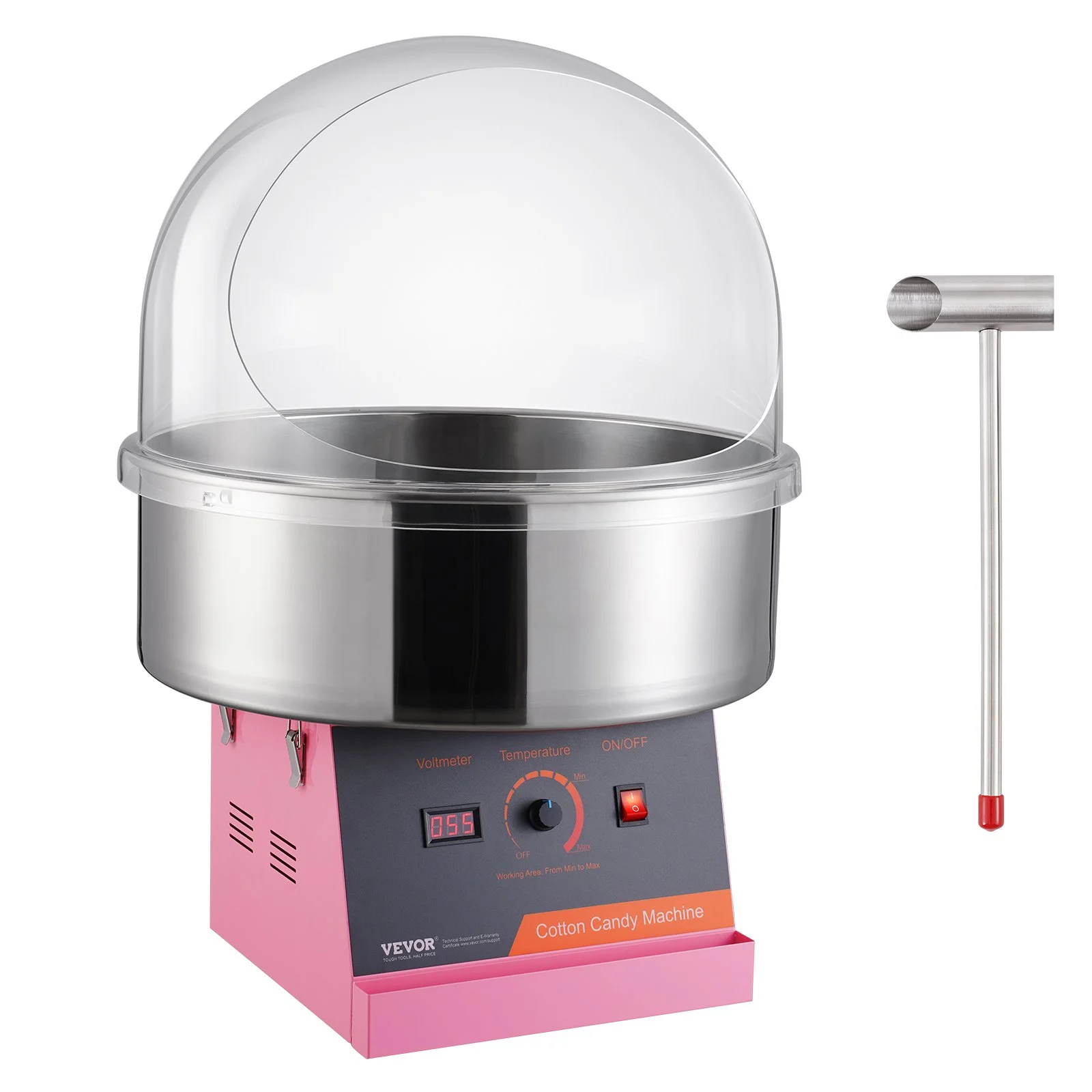 Electric Cotton Candy Machine, 1000W Candy Floss Maker, Commercial Cotton Candy Machine with Cover, Stainless Steel Bowl, and Sugar Scoop, Perfect for Home Kids Birthday, Family Party (Pink)